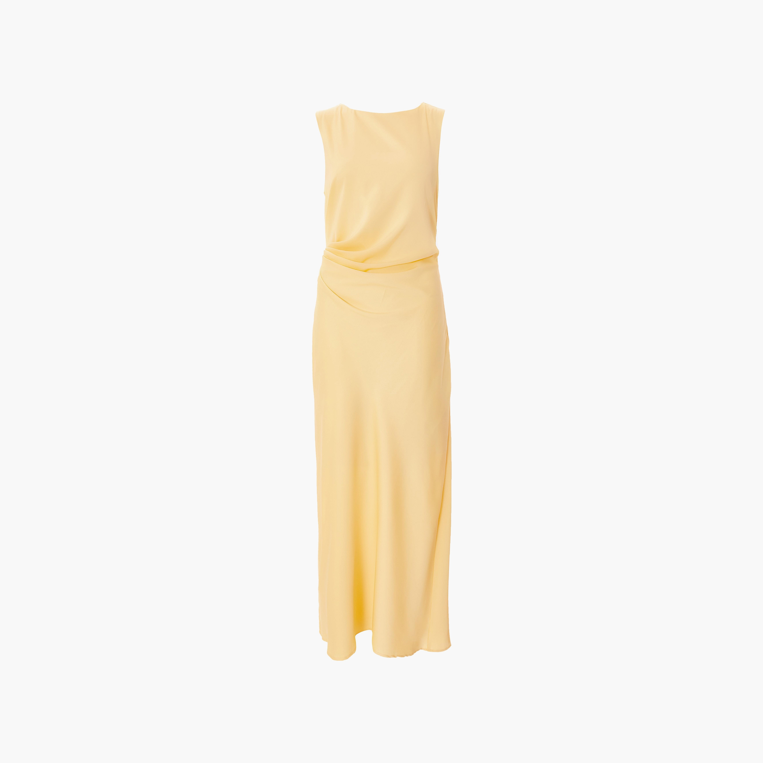 فستان ماكسي نسائي أصفر اللون من الساتان المكشكش من كويز-women-clothing-dresses-image-5