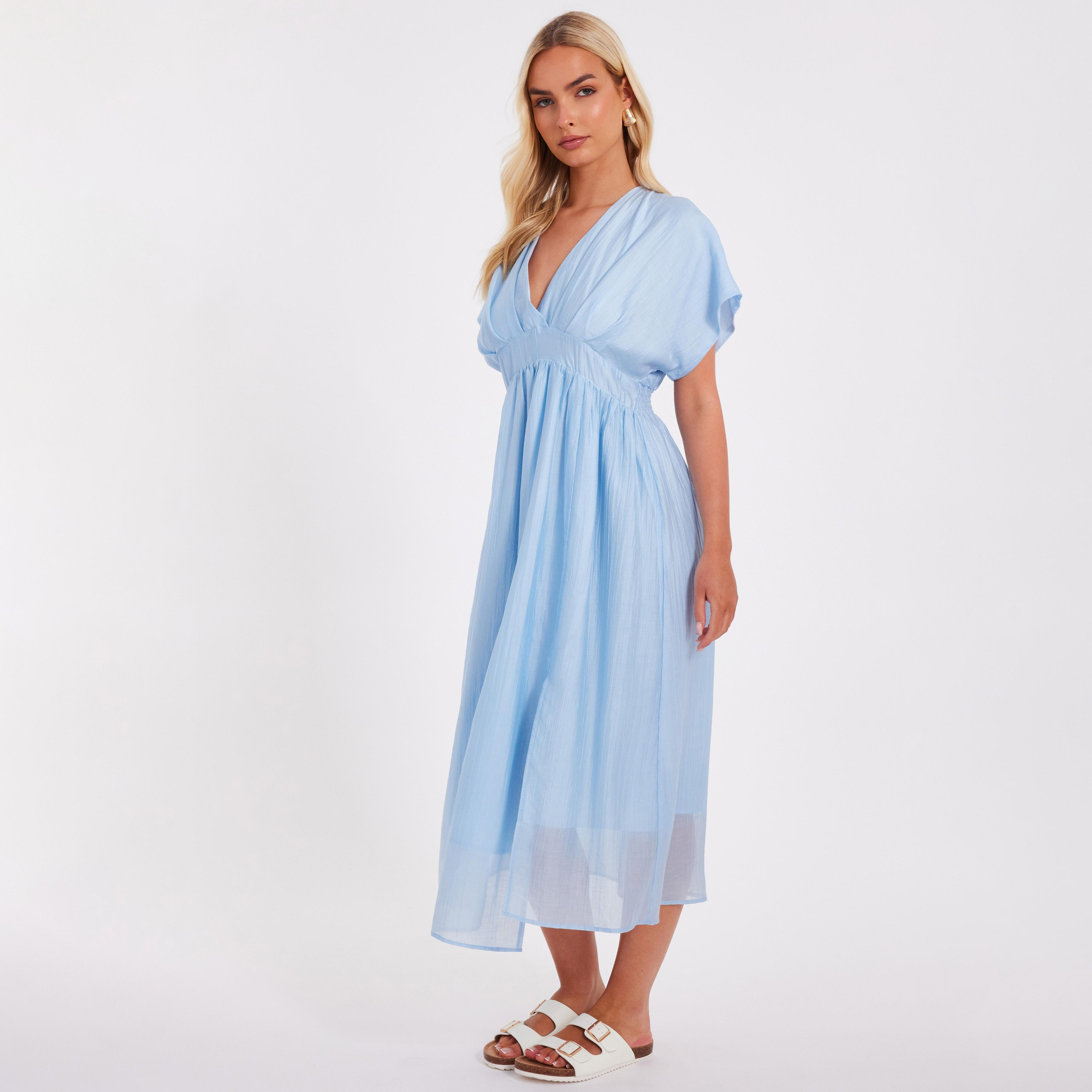 فستان متوسط الطول أزرق اللون للنساء من كويز-women-clothing-dresses-image-5