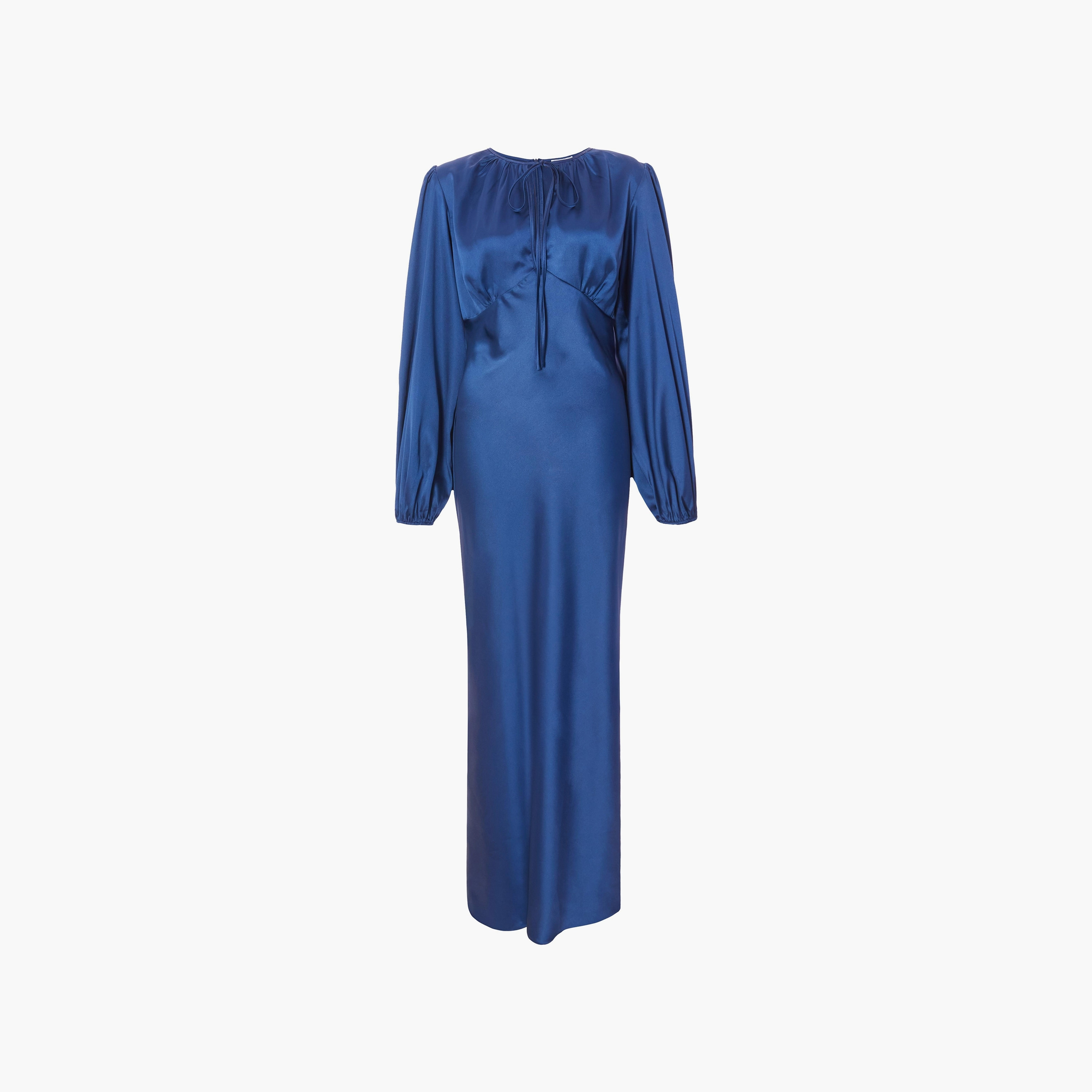 فستان سهرة طويل من الساتان باللون الأزرق الداكن برباط عنق للنساء من Quiz-women-clothing-dresses-image-5