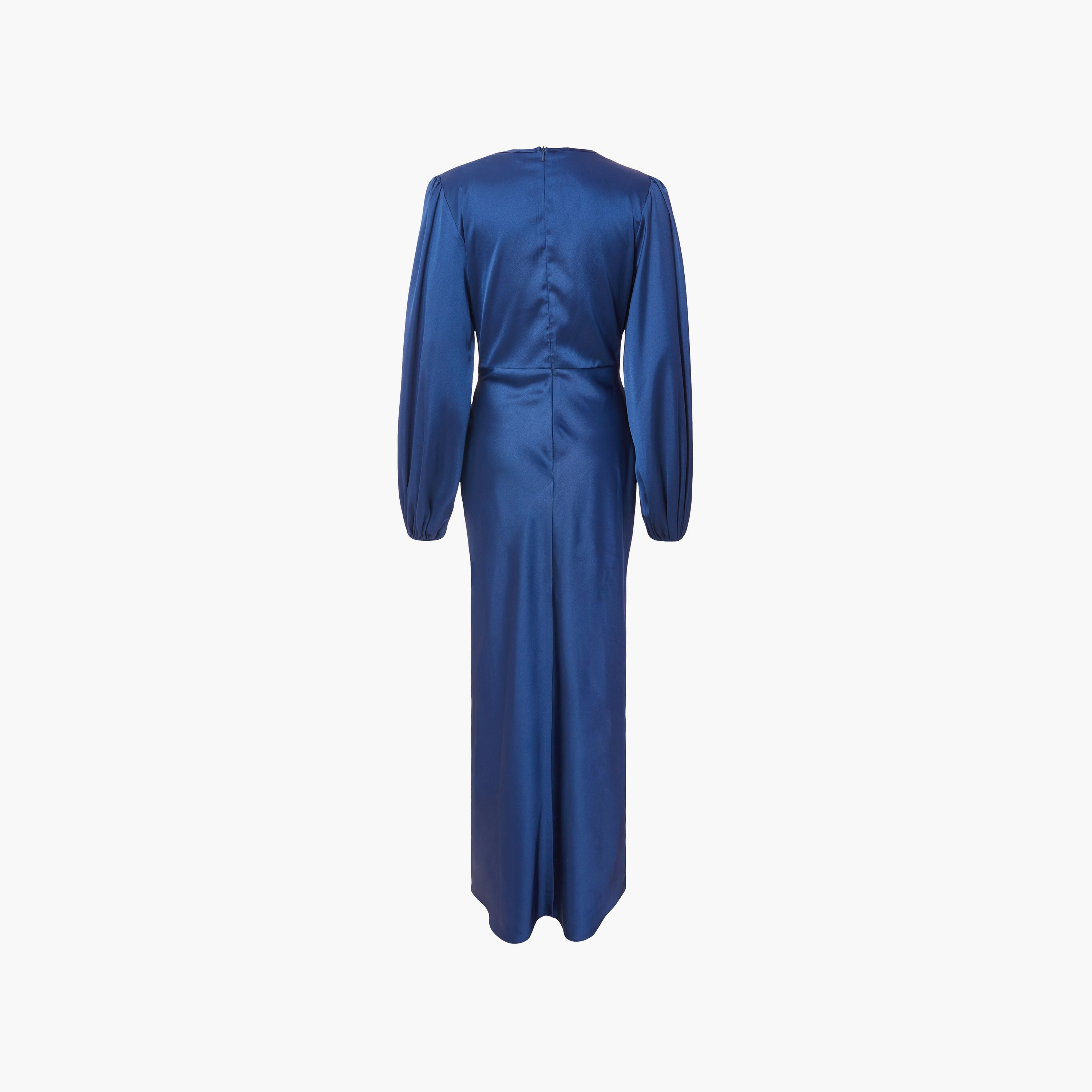 Quiz Navy Blue Satin Tie-Neck Women's Evening Maxi Dress-women-clothing-dresses-image-6