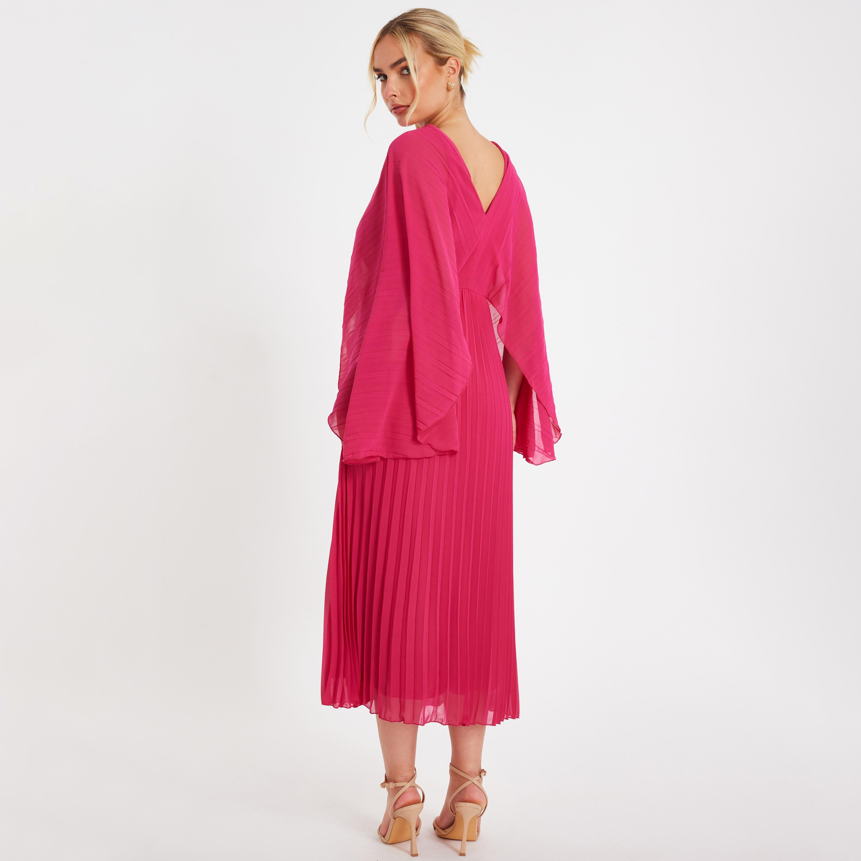 Quiz Chiffon Cape Sleeves Pleated Women's Midi Dress-women-clothing-dresses-image-3