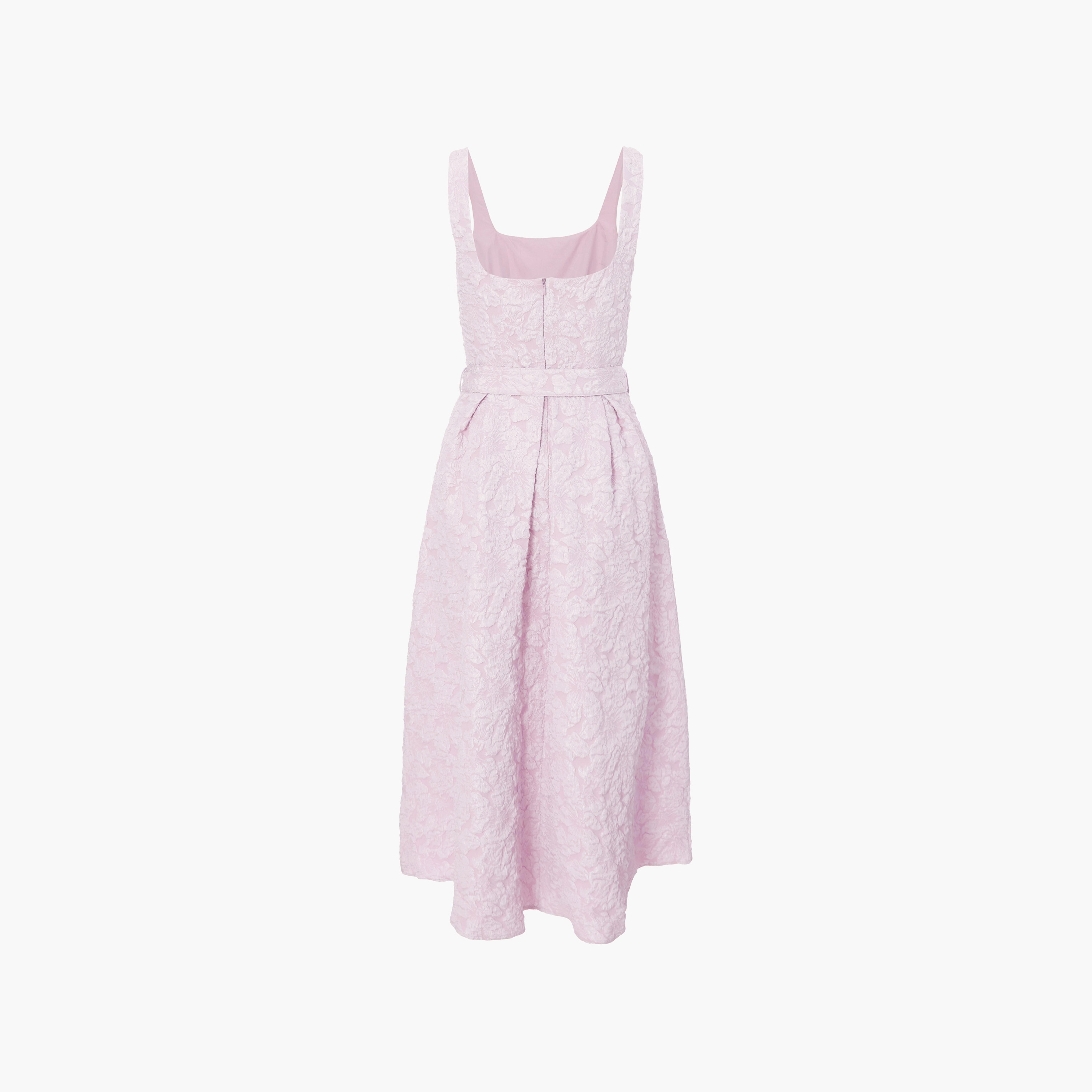 فستان متوسط الطول وردي اللون من قماش الجاكار المزخرف برقبة مربعة للنساء من كويز-women-clothing-dresses-image-6