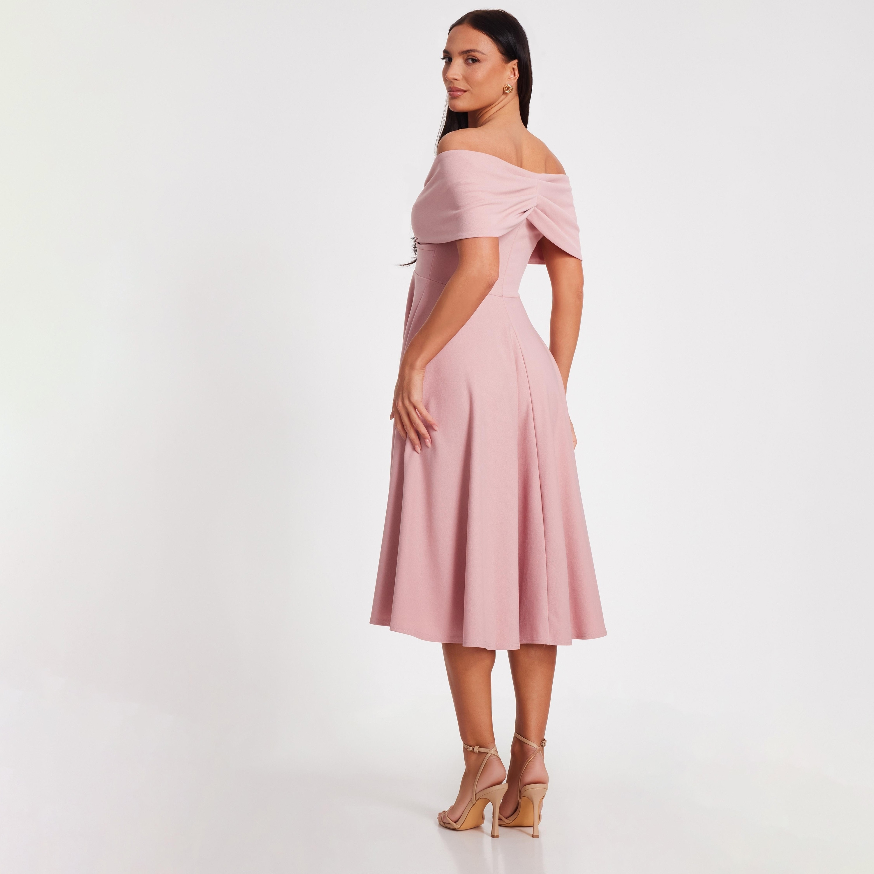 Quiz Scuba Crepe Bardot Wrap Skater Blush Women Midi Dress-women-clothing-dresses-image-3