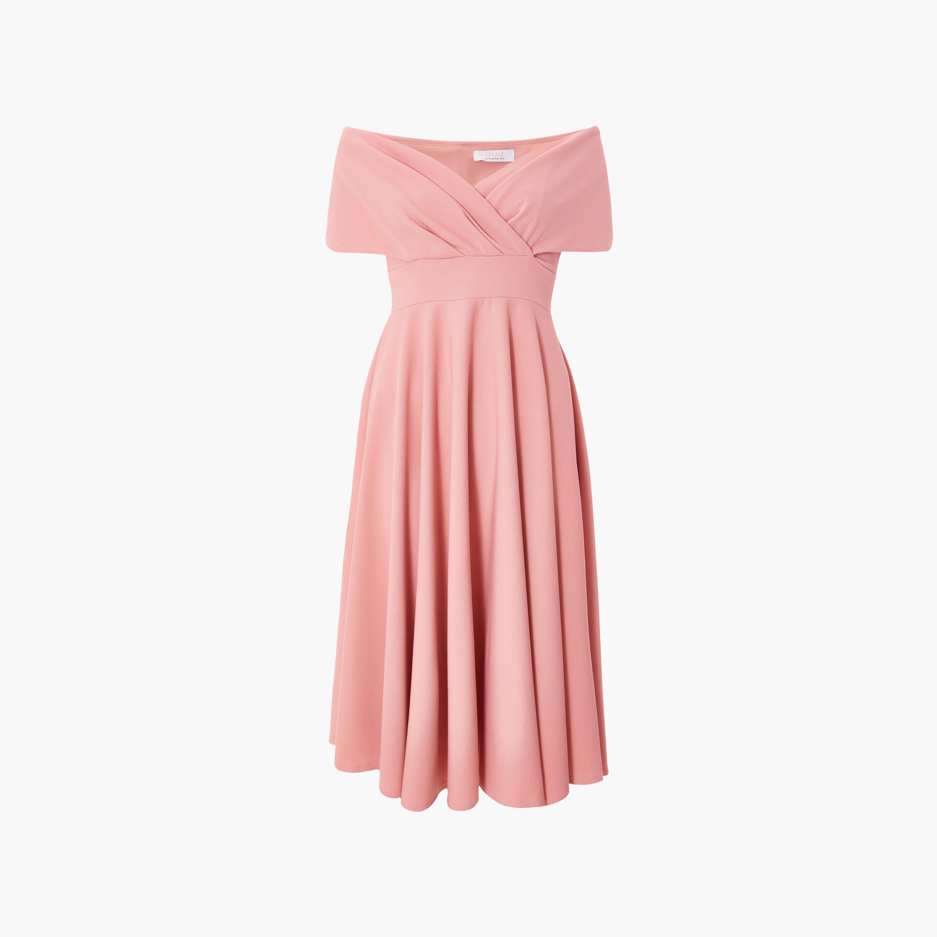 Quiz Scuba Crepe Bardot Wrap Skater Blush Women Midi Dress-women-clothing-dresses-image-5