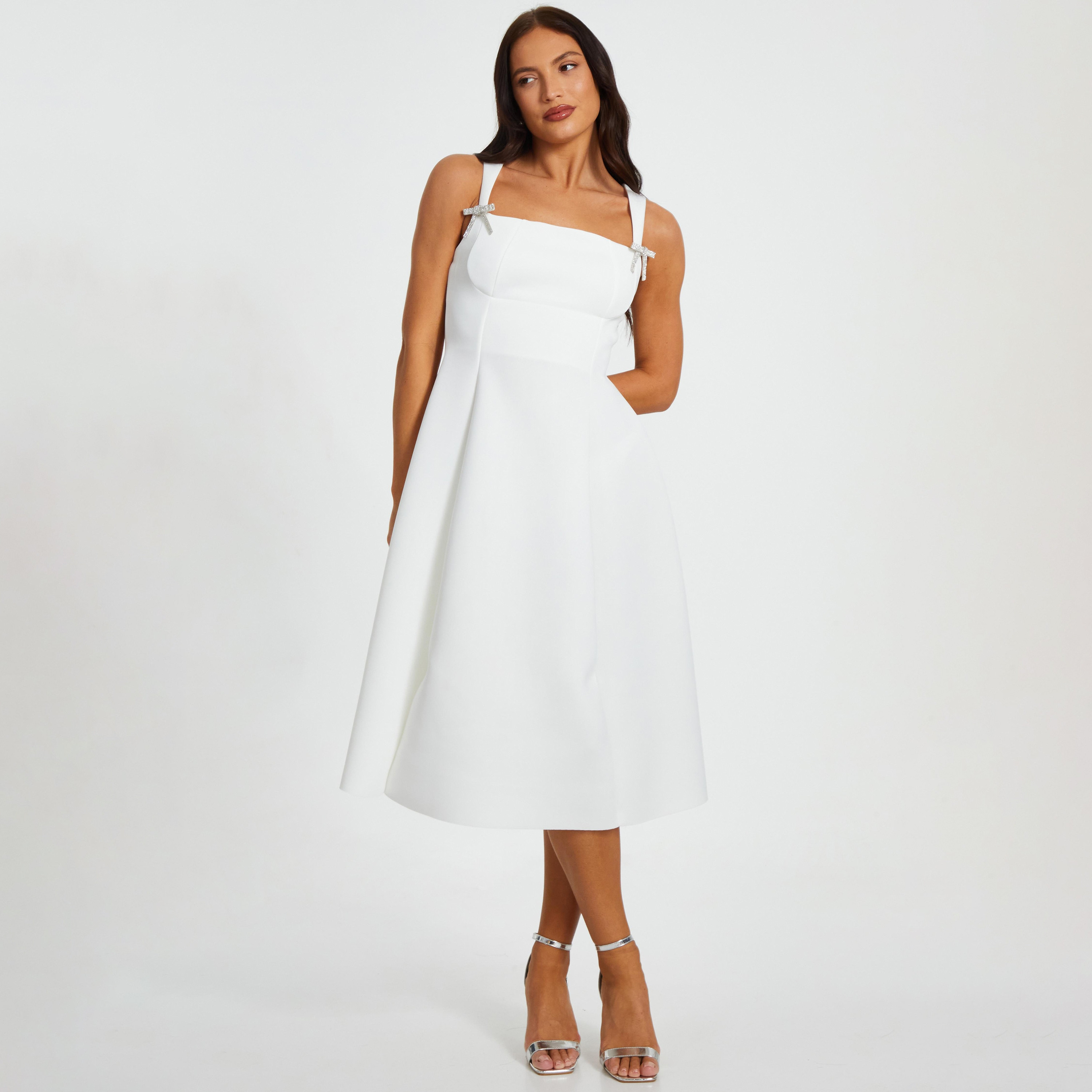 Quiz Square Neck Scuba Crepe Skater Women's Midi Dress-women-clothing-dresses-image-1