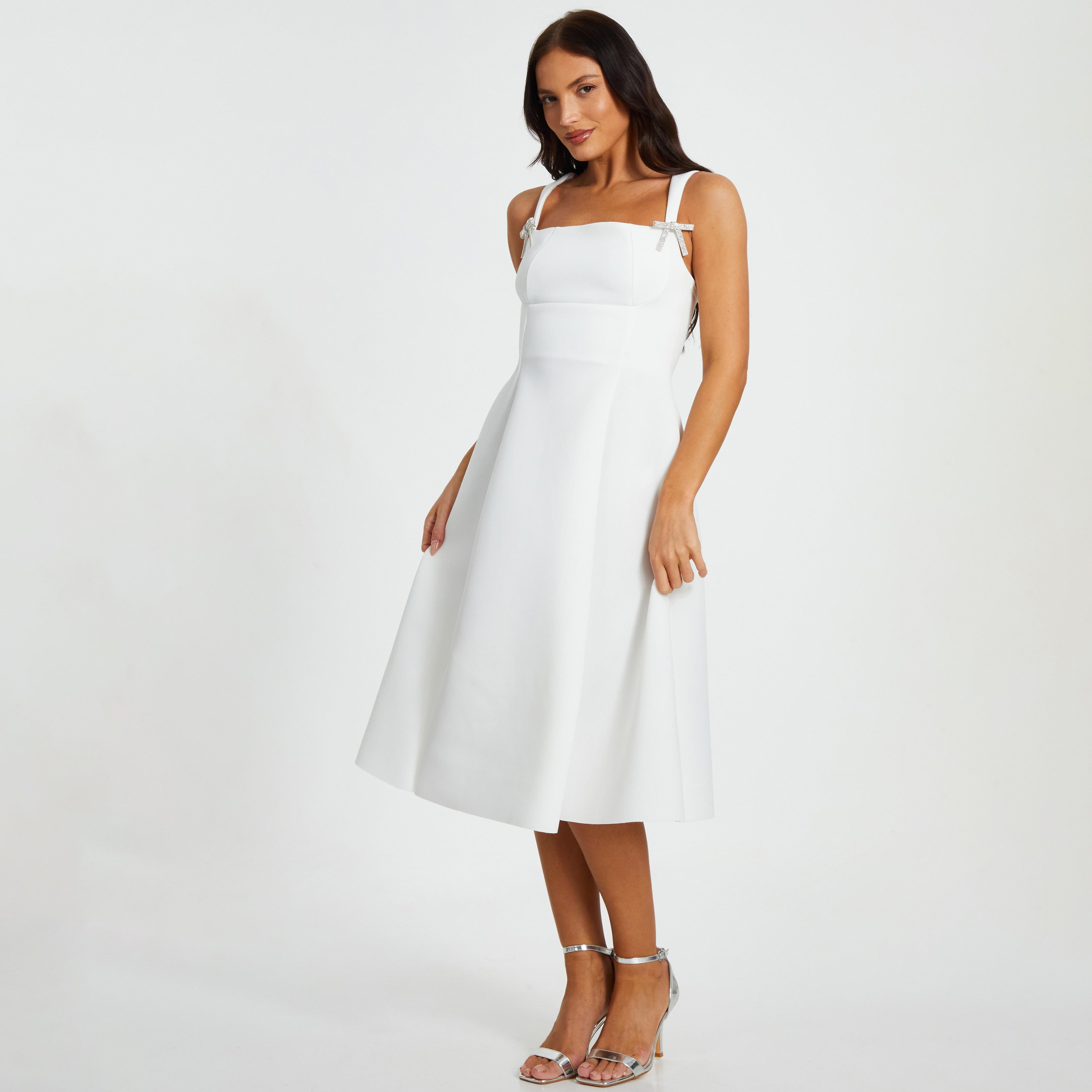 Quiz Square Neck Scuba Crepe Skater Women's Midi Dress-women-clothing-dresses-image-2