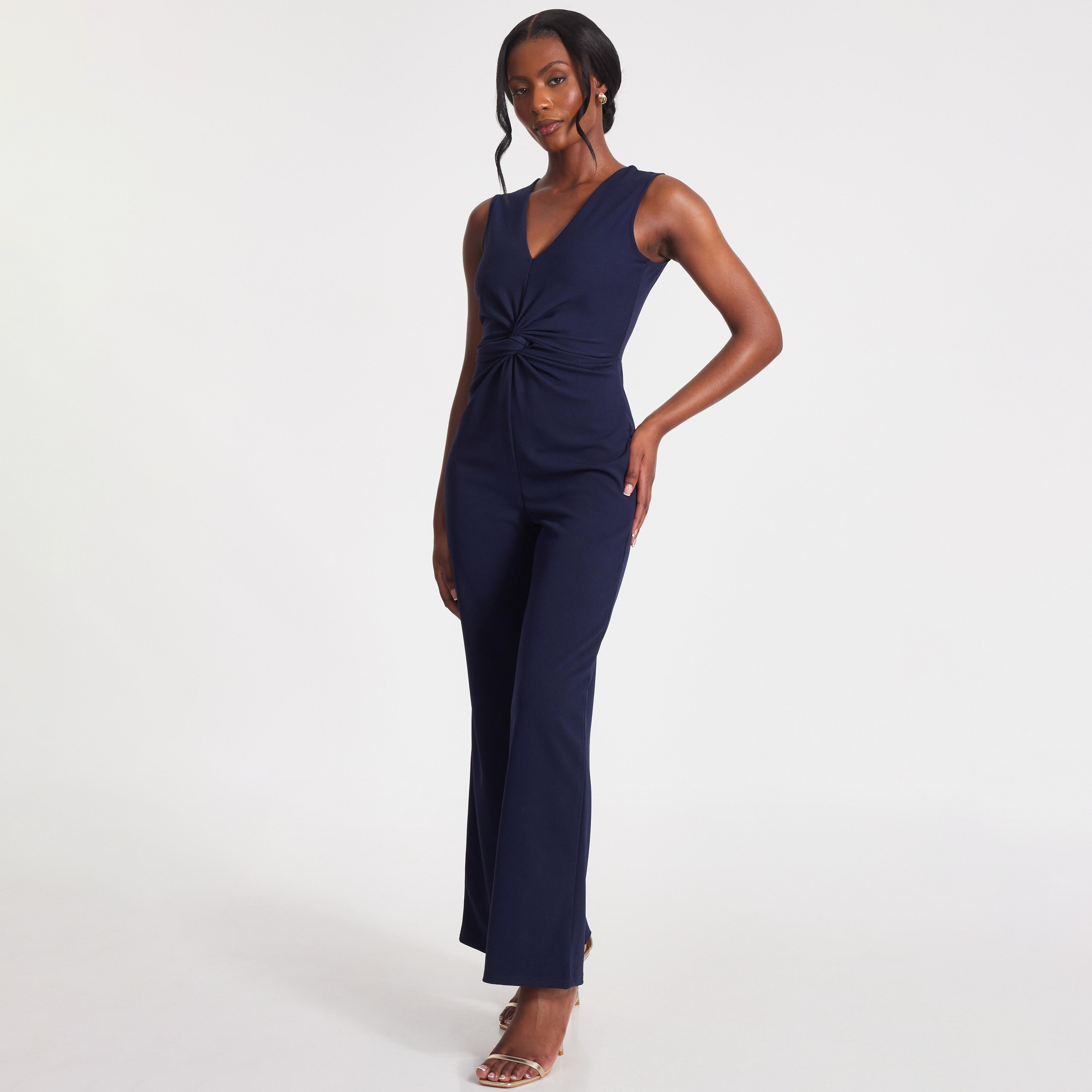 جمبسوت نسائي من قماش الكريب البحري بتفاصيل عقدة من كويز-women-clothing-jumpsuits-image-2