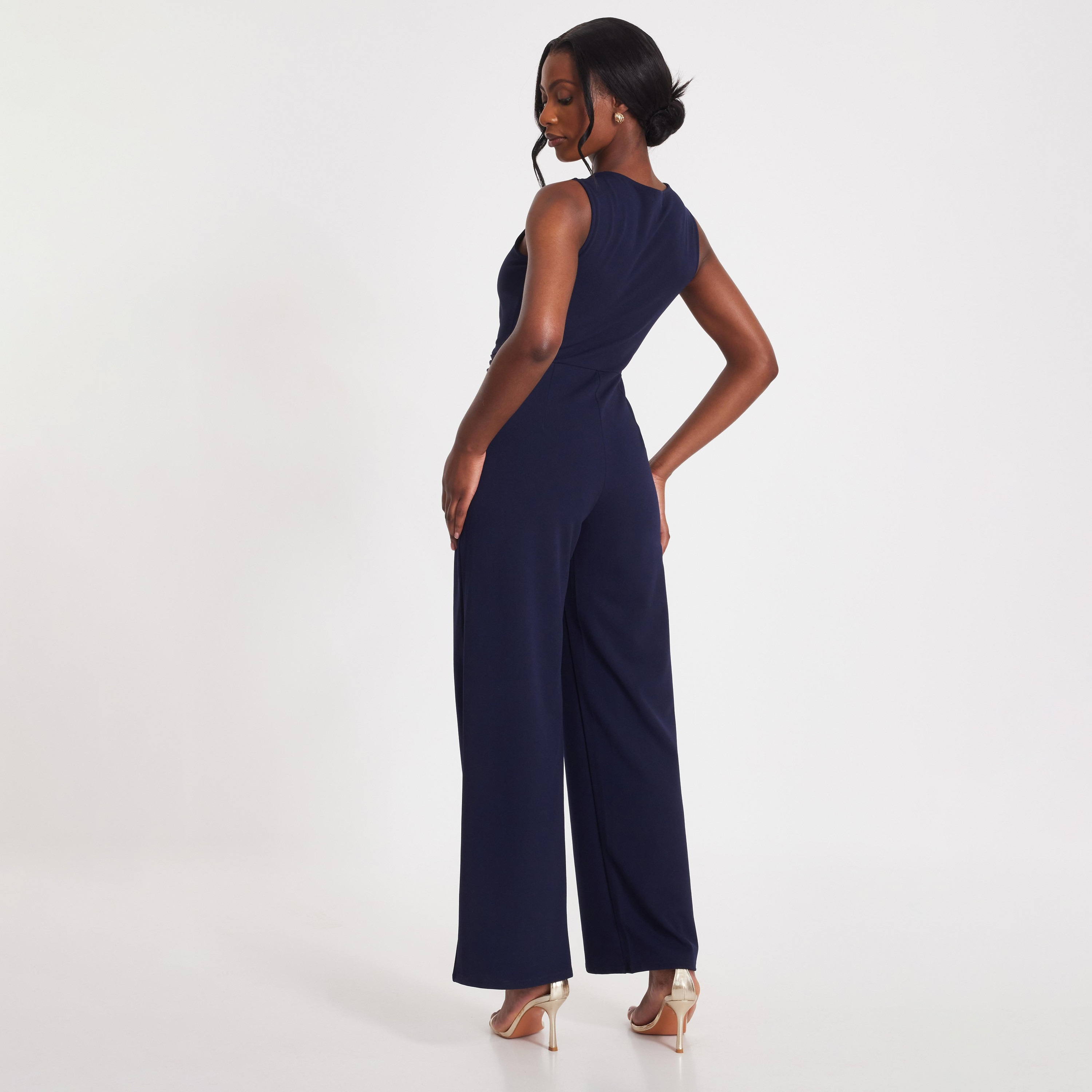 جمبسوت نسائي من قماش الكريب البحري بتفاصيل عقدة من كويز-women-clothing-jumpsuits-image-3