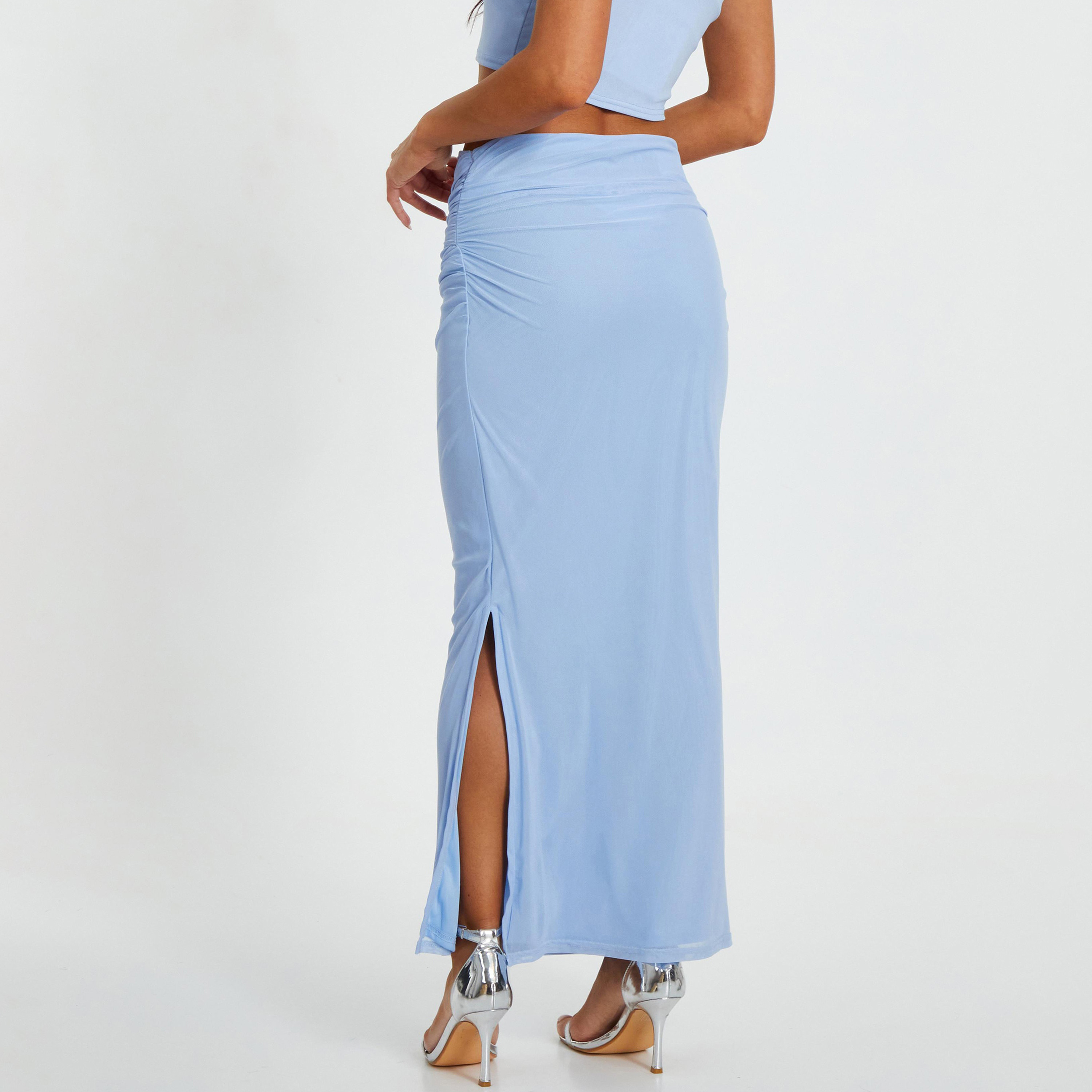 تنورة ماكسي نسائية بلون أزرق فاتح شبكي من كويز-women-clothing-bottoms-skirts-image-4