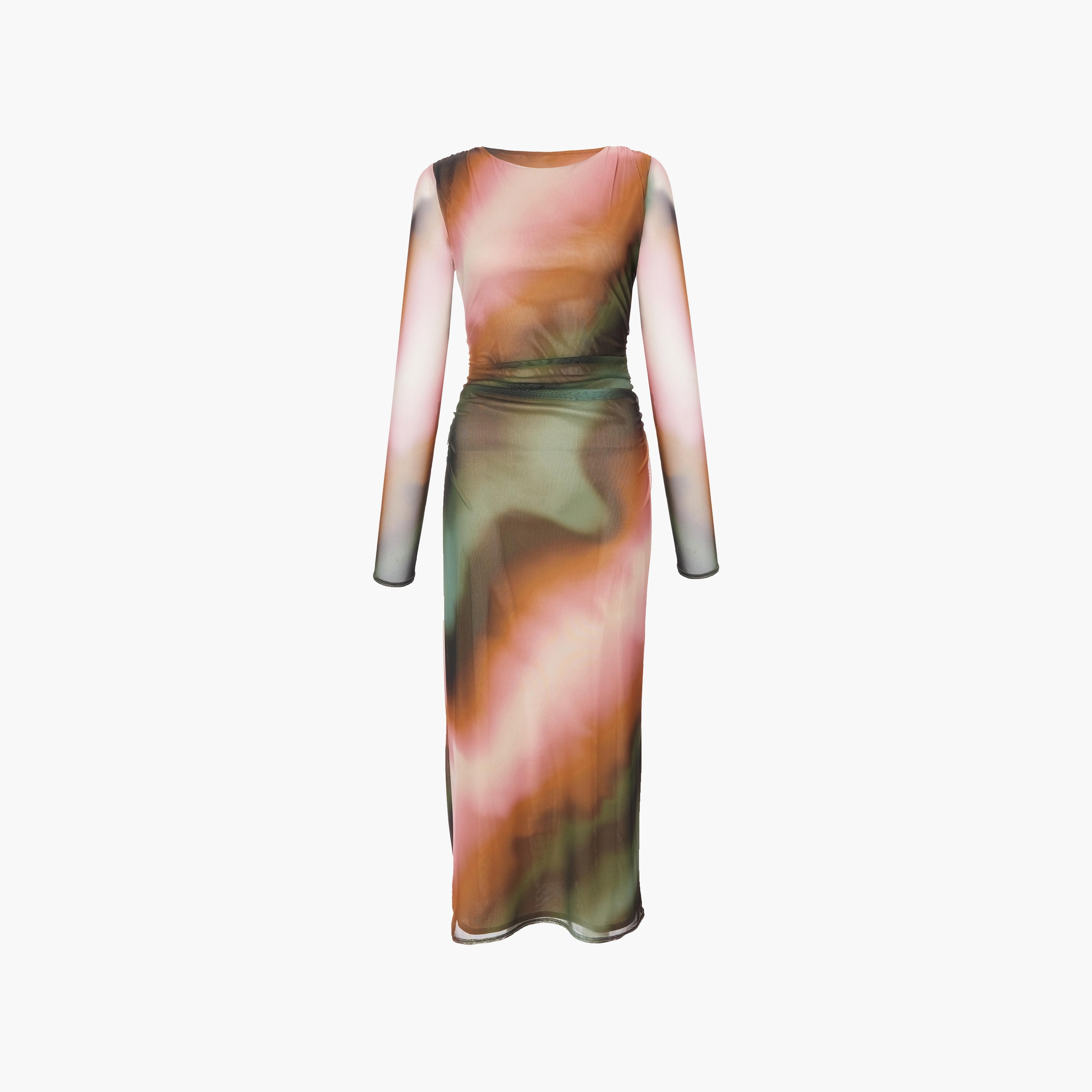 فستان ماكسي نسائي متعدد الألوان بتصميم شبكي ضيق ومكشكش أبستراكت من كويز-women-clothing-dresses-image-5