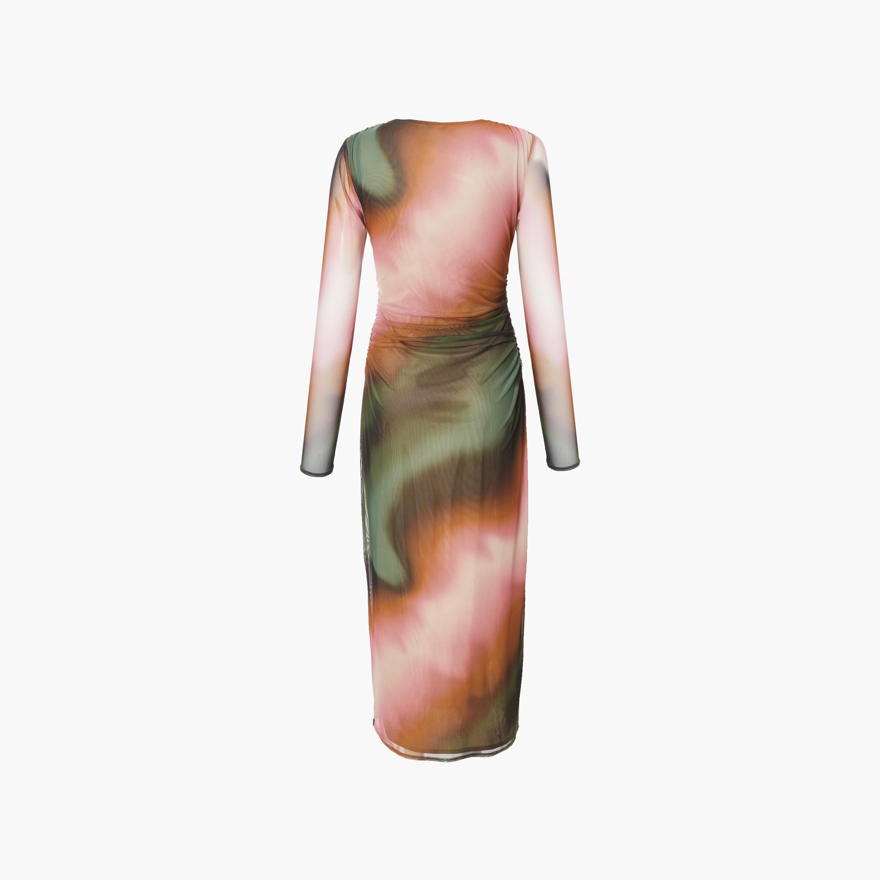 فستان ماكسي نسائي متعدد الألوان بتصميم شبكي ضيق ومكشكش أبستراكت من كويز-women-clothing-dresses-image-6