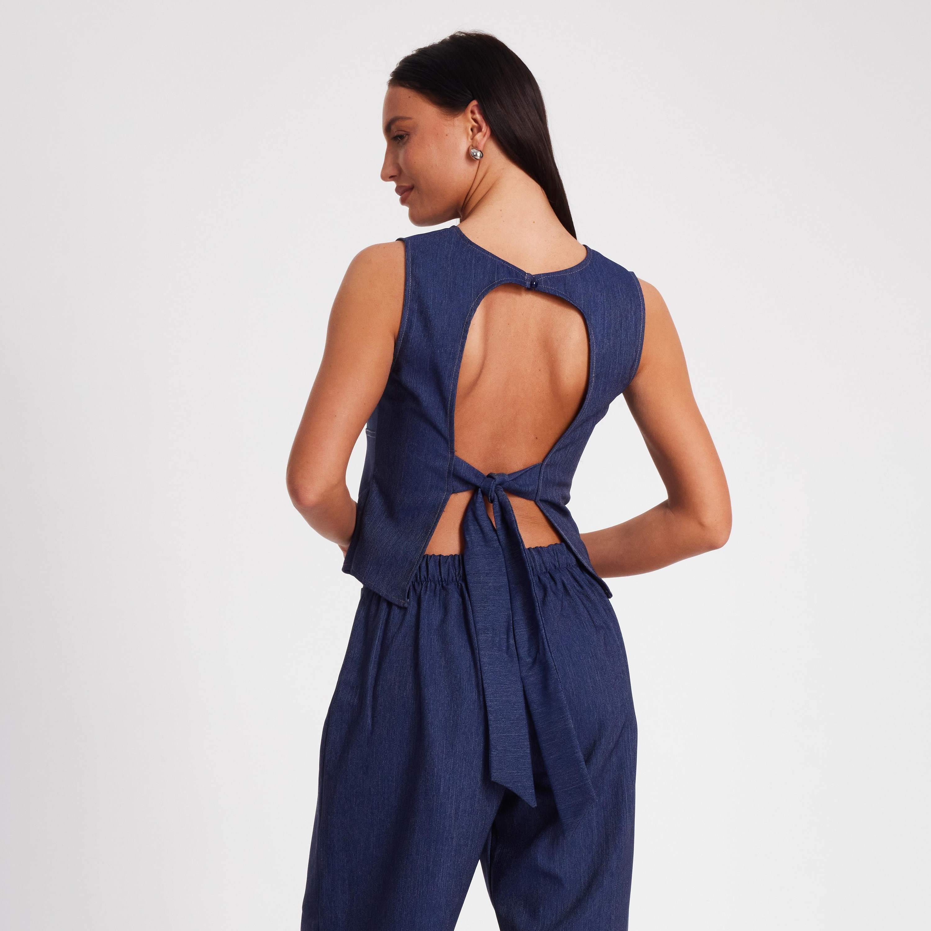 Quiz Denim Boat Neck Blue Women's Top-women-clothing-shirtsandblouses-blouses-image-3