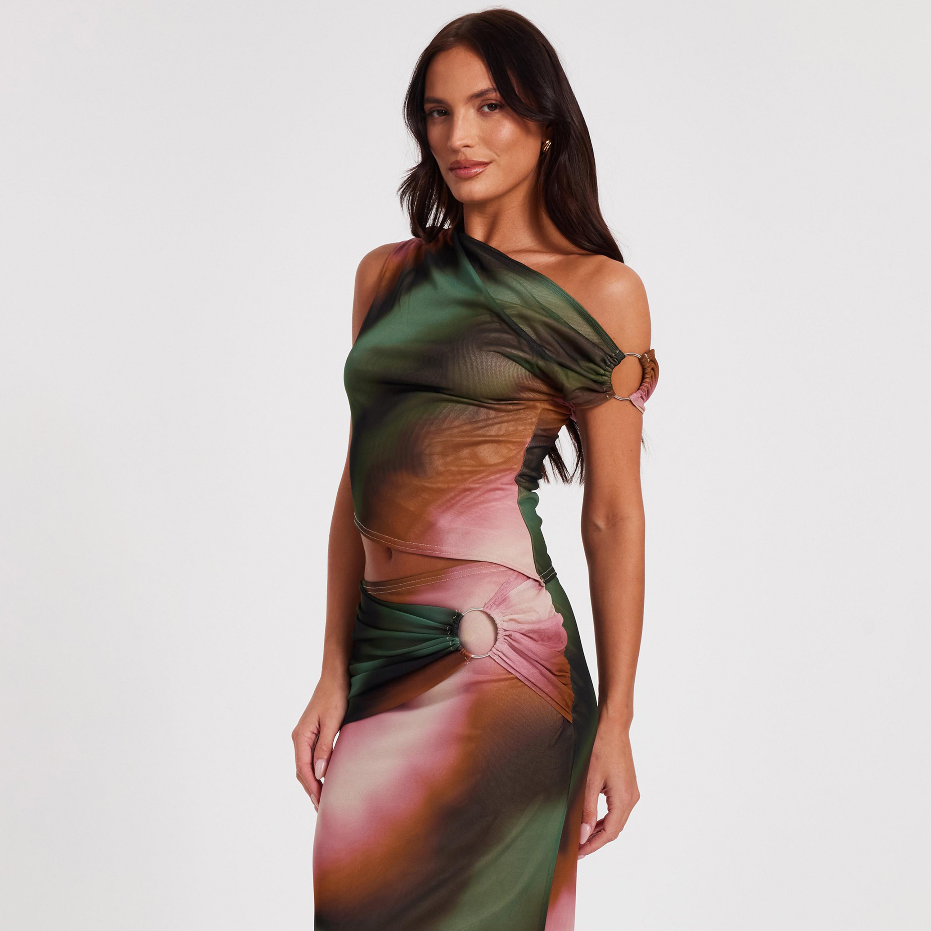 بلوزة نسائية ذات كتف واحد وربطة عنق خضراء من Quiz-women-clothing-shirtsandblouses-blouses-image-3
