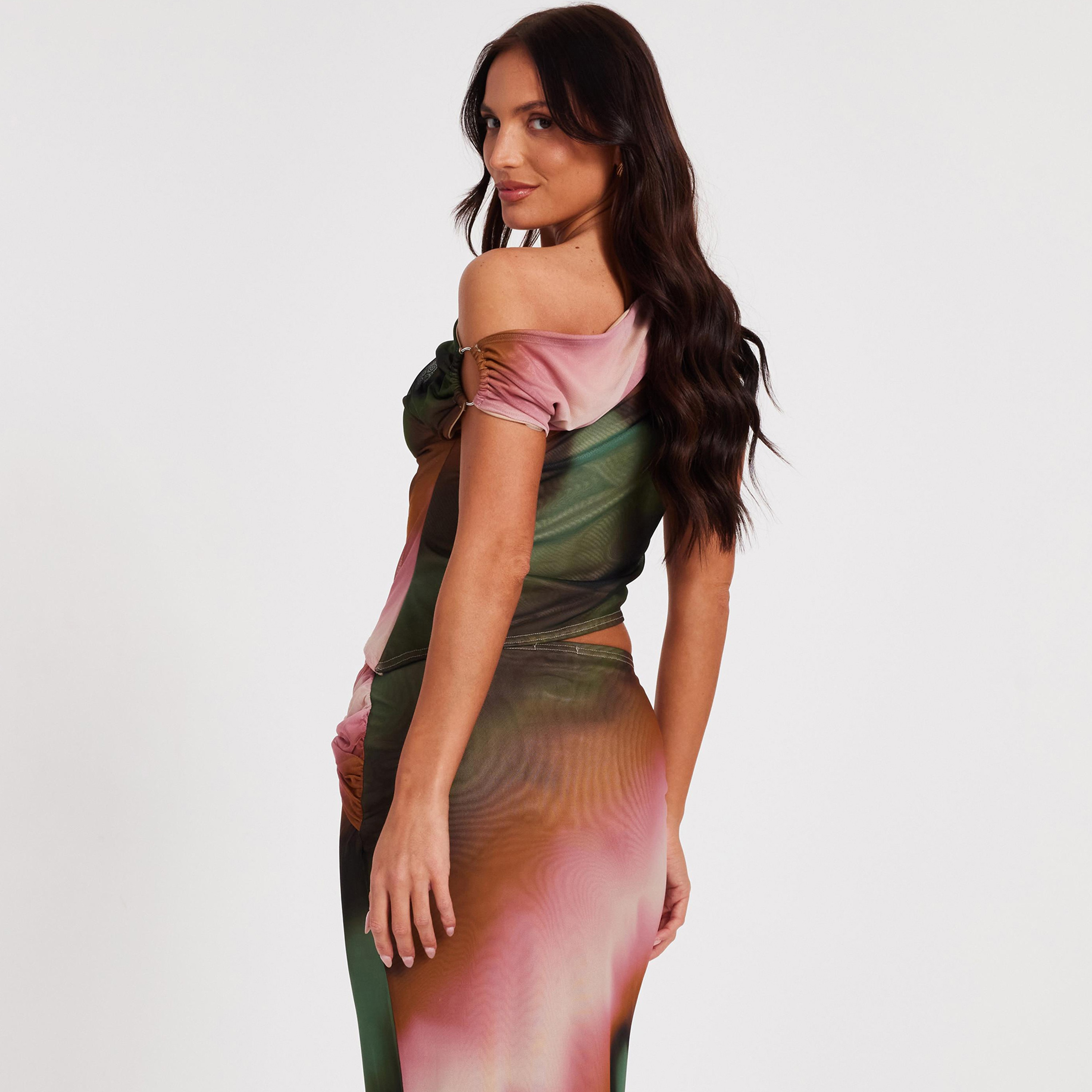 بلوزة نسائية ذات كتف واحد وربطة عنق خضراء من Quiz-women-clothing-shirtsandblouses-blouses-image-4