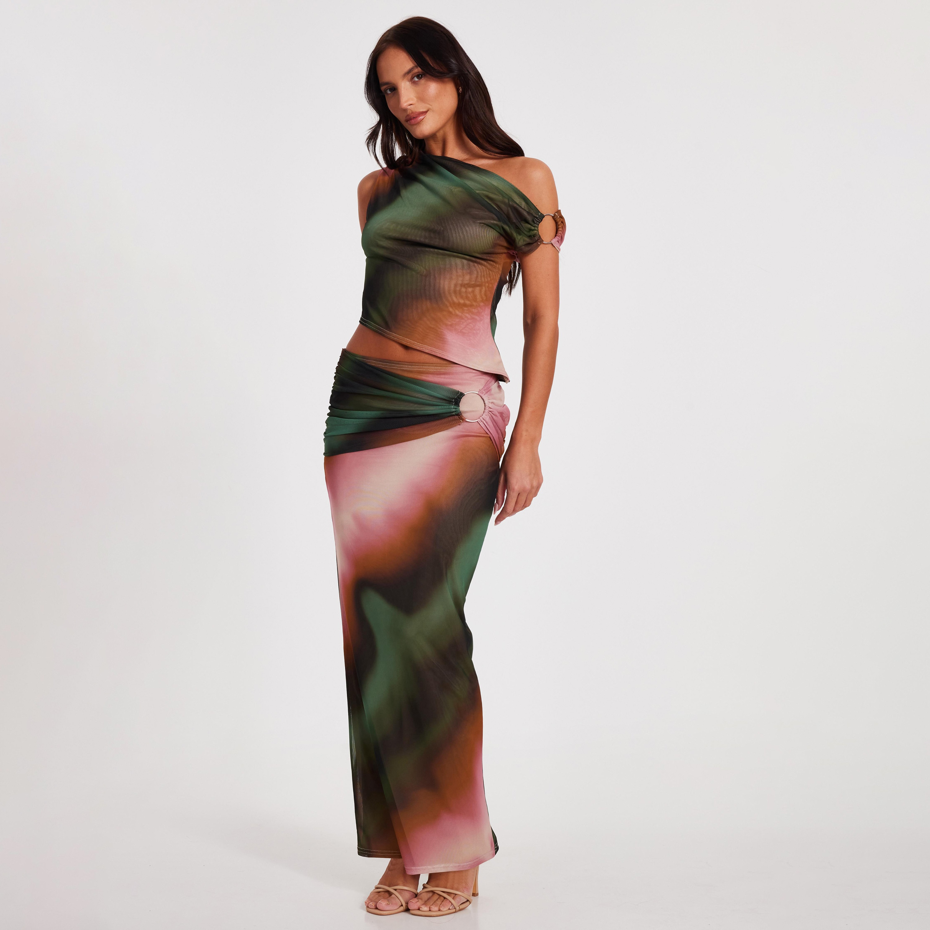 تنورة ماكسي نسائية من نوع Quiz من ربطة عنق خضراء وشبكة صبغة-women-clothing-bottoms-skirts-image-3