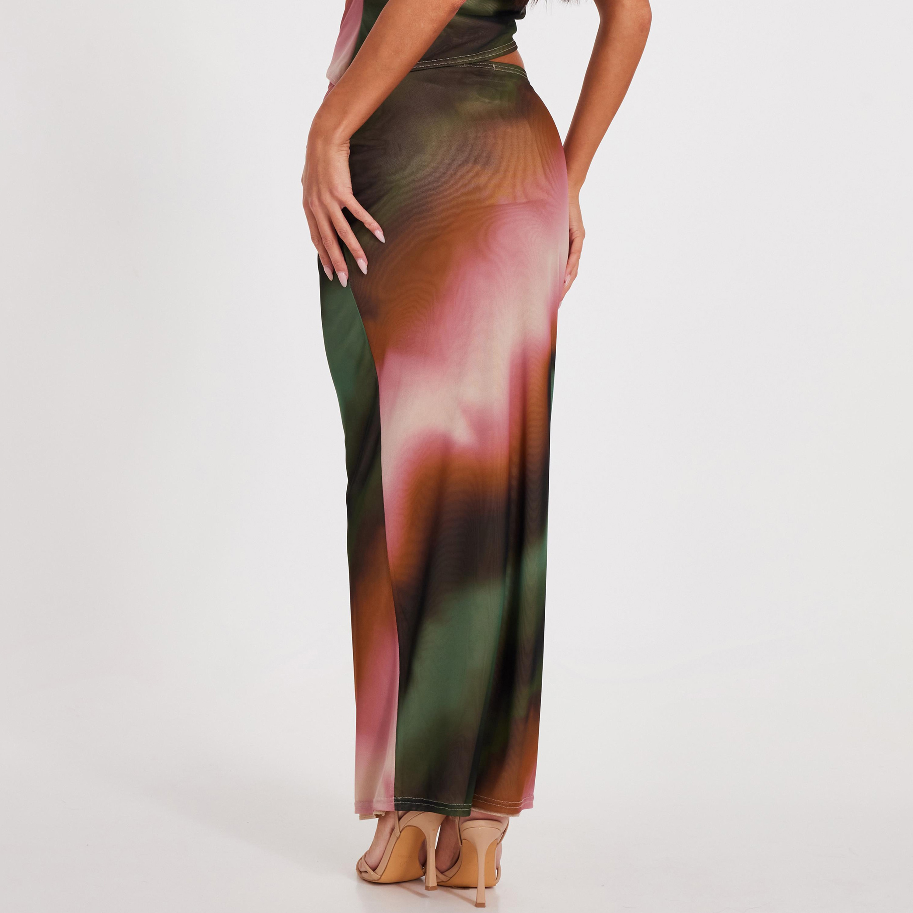 تنورة ماكسي نسائية من نوع Quiz من ربطة عنق خضراء وشبكة صبغة-women-clothing-bottoms-skirts-image-4