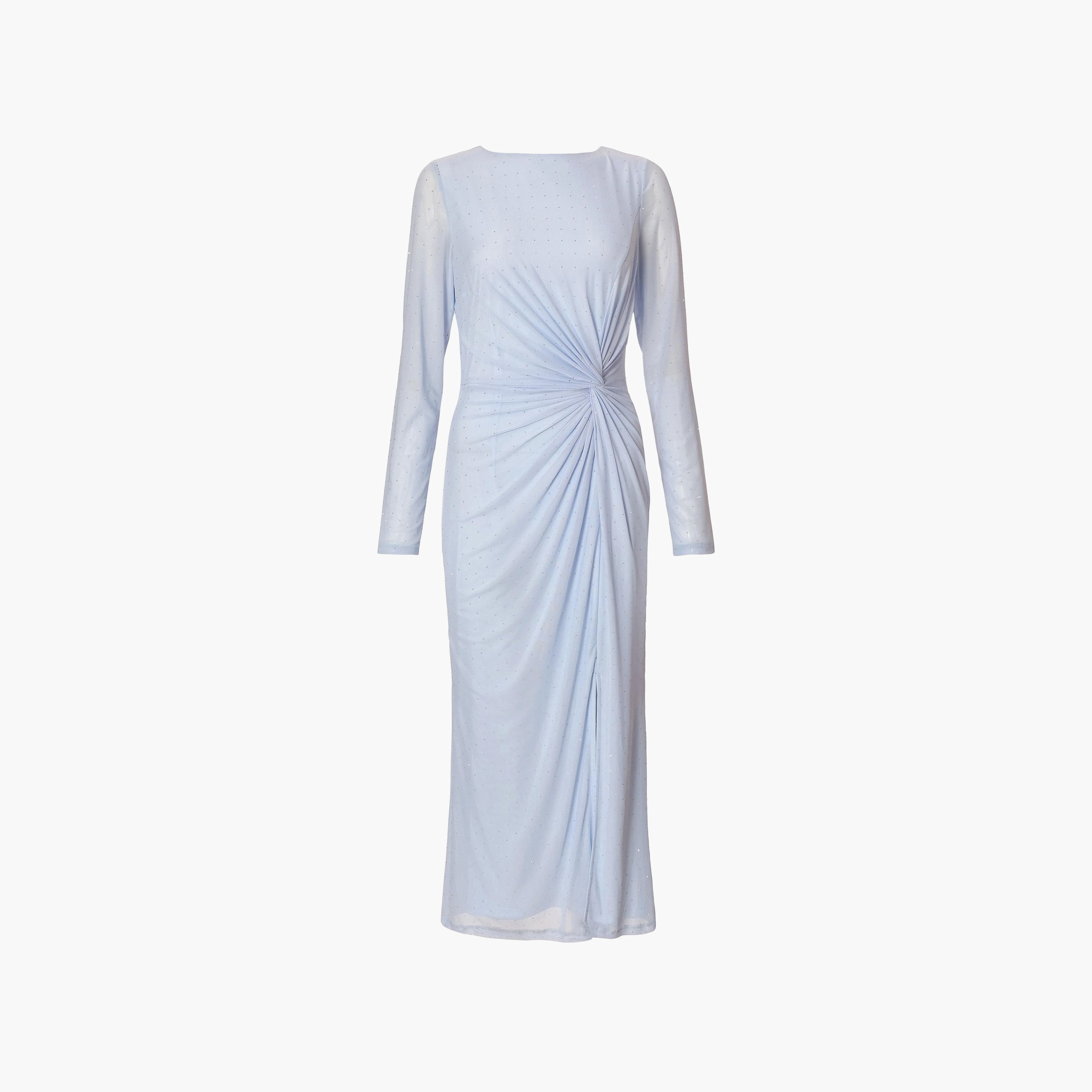 فستان سهرة نسائي متوسط الطول أزرق اللون بفتحة شبكية مرصعة بأحجار الراين من كويز-women-clothing-dresses-image-5