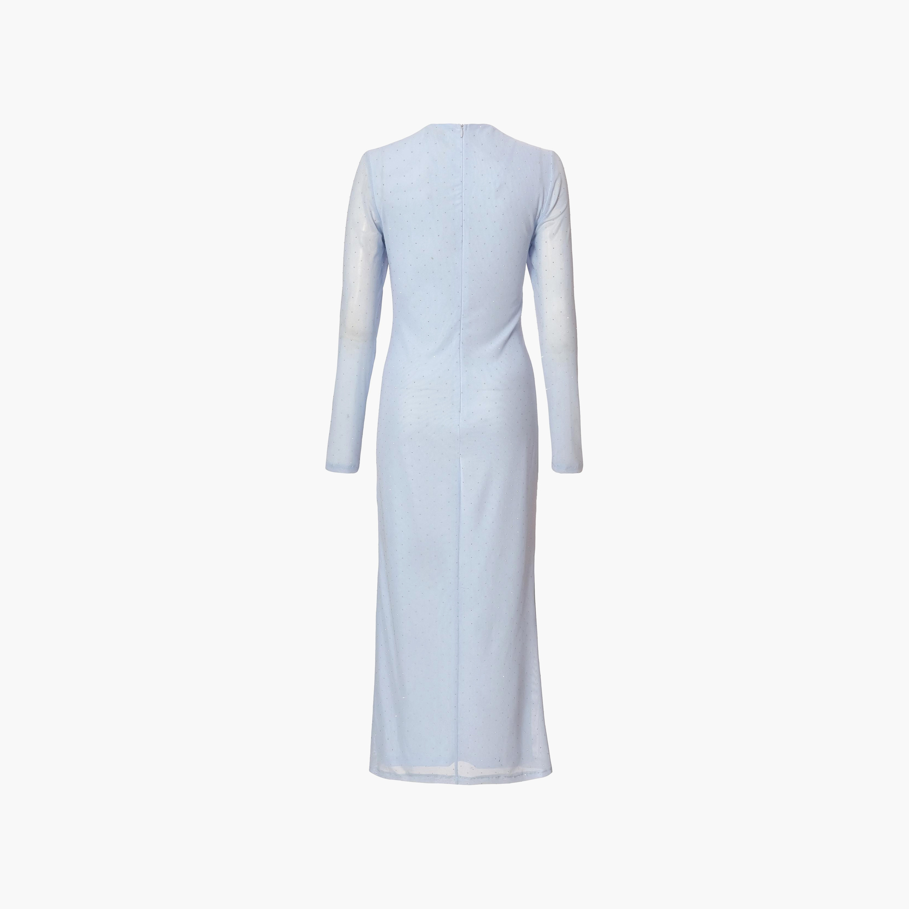 فستان سهرة نسائي متوسط الطول أزرق اللون بفتحة شبكية مرصعة بأحجار الراين من كويز-women-clothing-dresses-image-6
