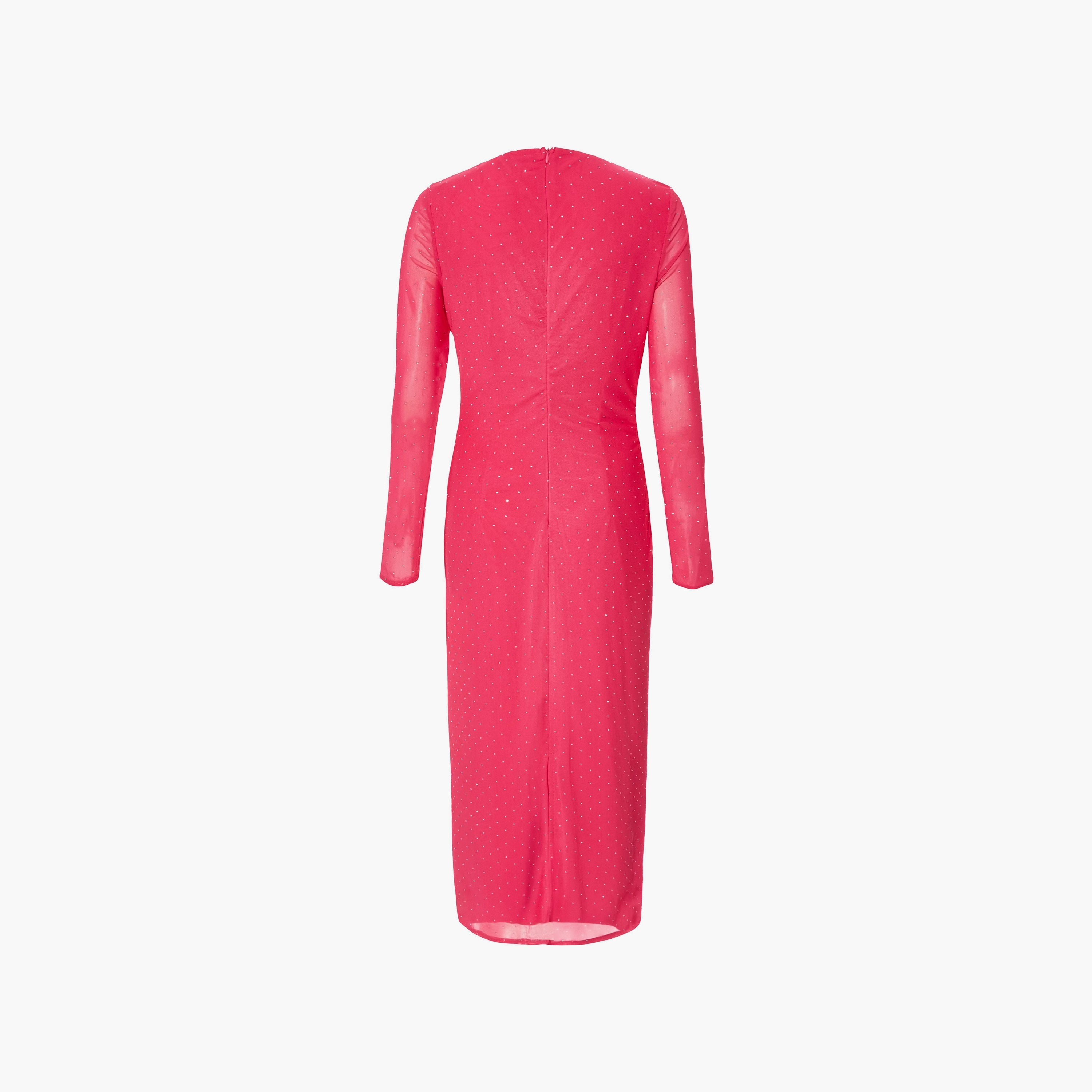 Quiz Magenta Hotfix Rhinestone Mesh Bodycon Women's Evening Midi Dress-women-clothing-dresses-image-6