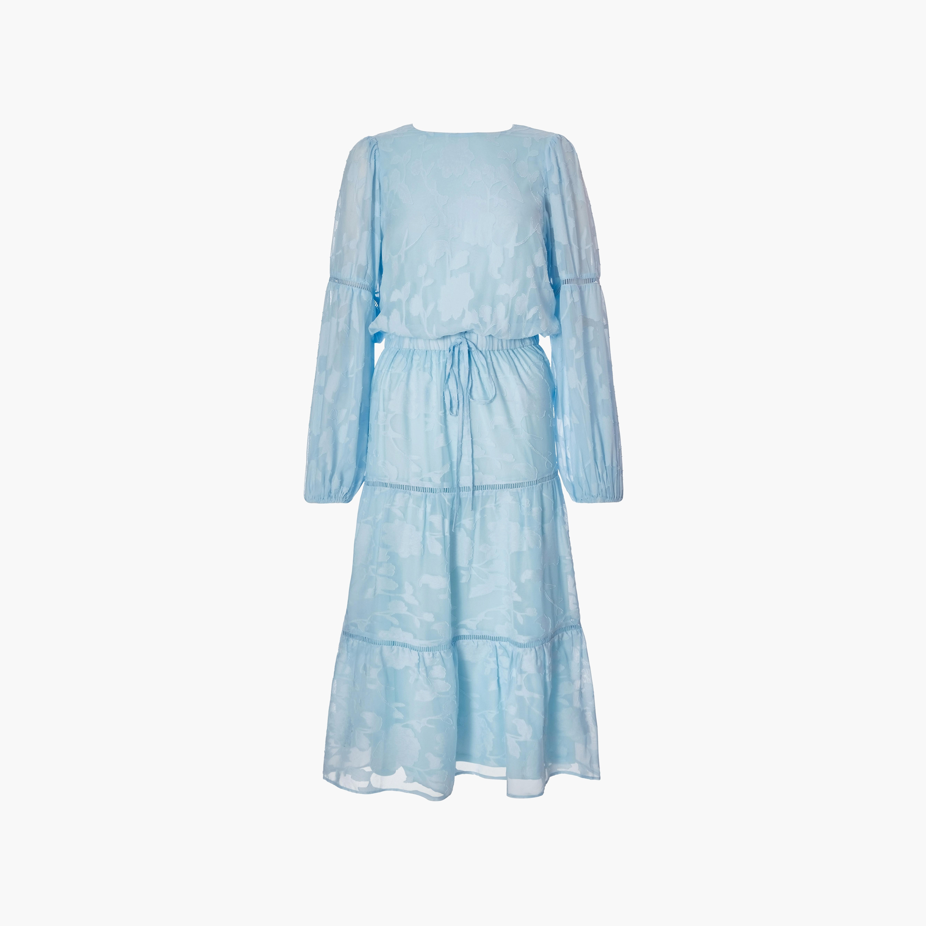 Quiz Textured Jacquard Elasticated Sleeves Tiered Women's Maxi Dress-women-clothing-dresses-image-1