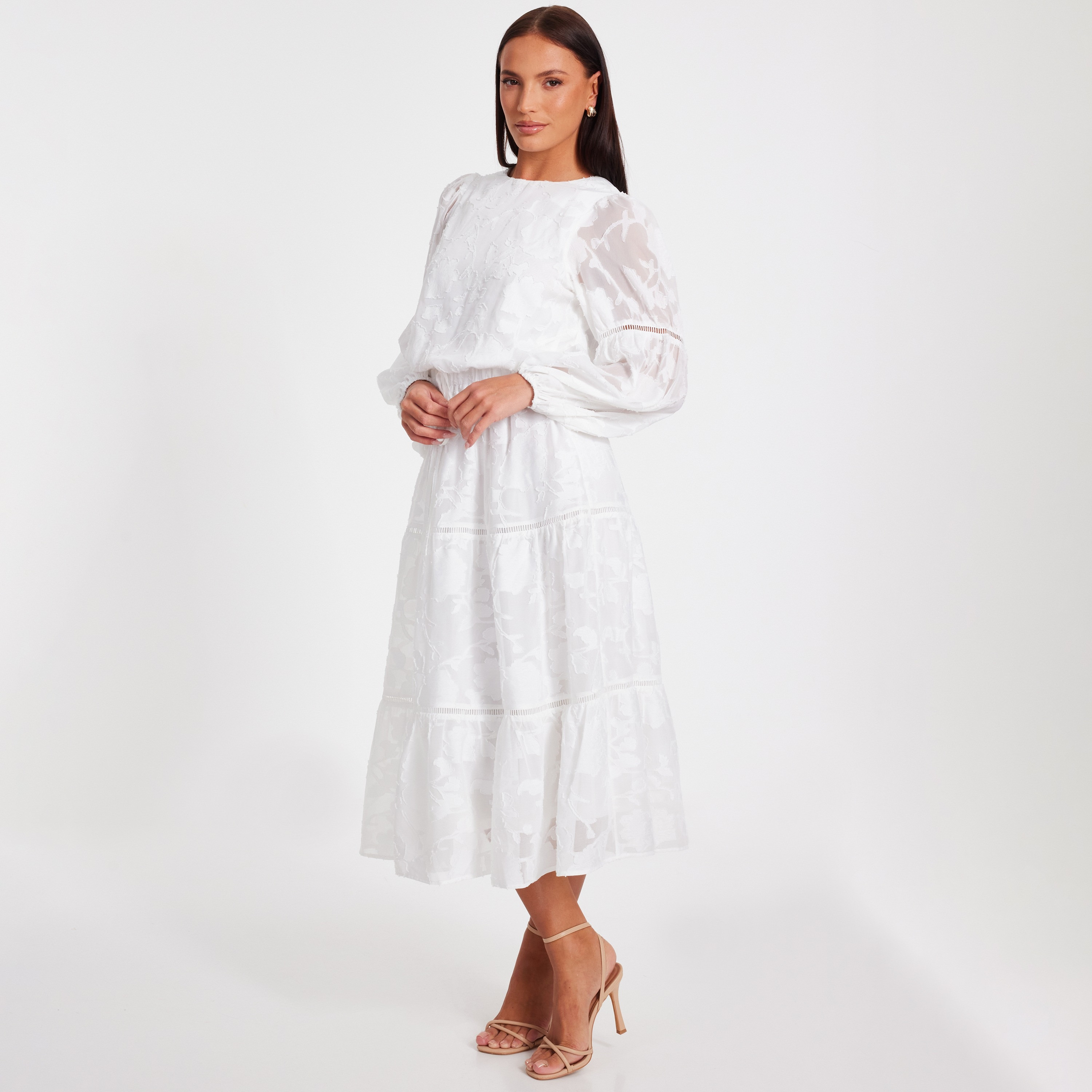 فستان ماكسي نسائي متعدد الطبقات بأكمام مرنة من قماش الجاكار المنسوج من كويز-women-clothing-dresses-image-2