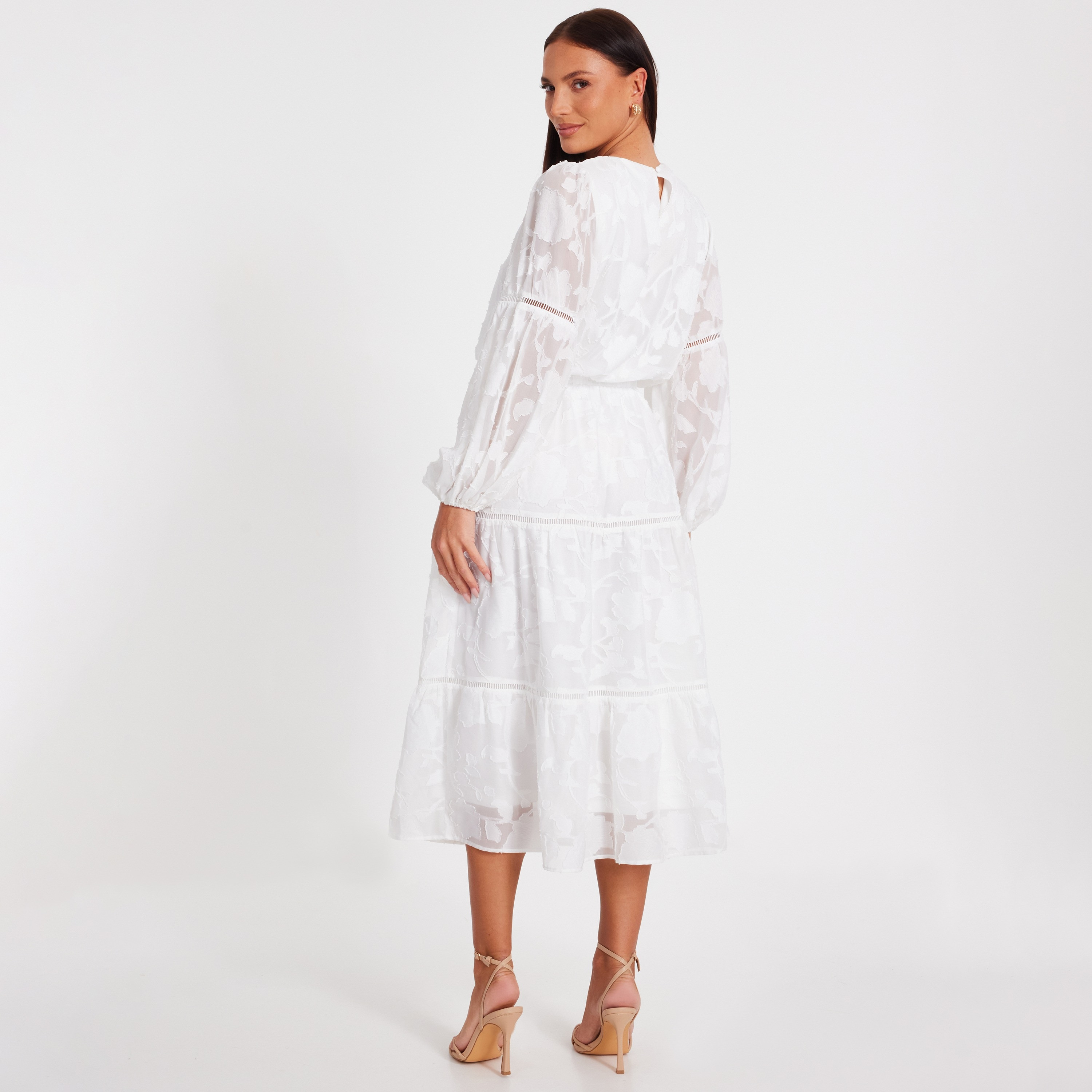 فستان ماكسي نسائي متعدد الطبقات بأكمام مرنة من قماش الجاكار المنسوج من كويز-women-clothing-dresses-image-3