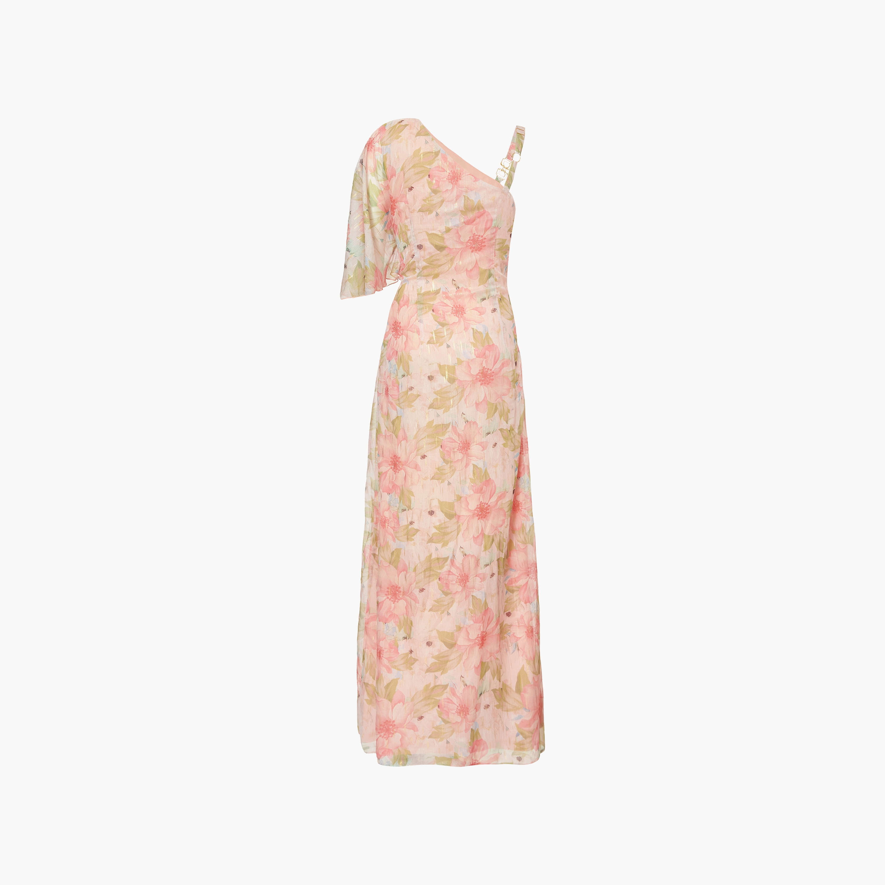 Quiz Floral Chiffon One Shoulder Flutter Sleeve Pink Women's Maxi Dress-women-clothing-dresses-image-5
