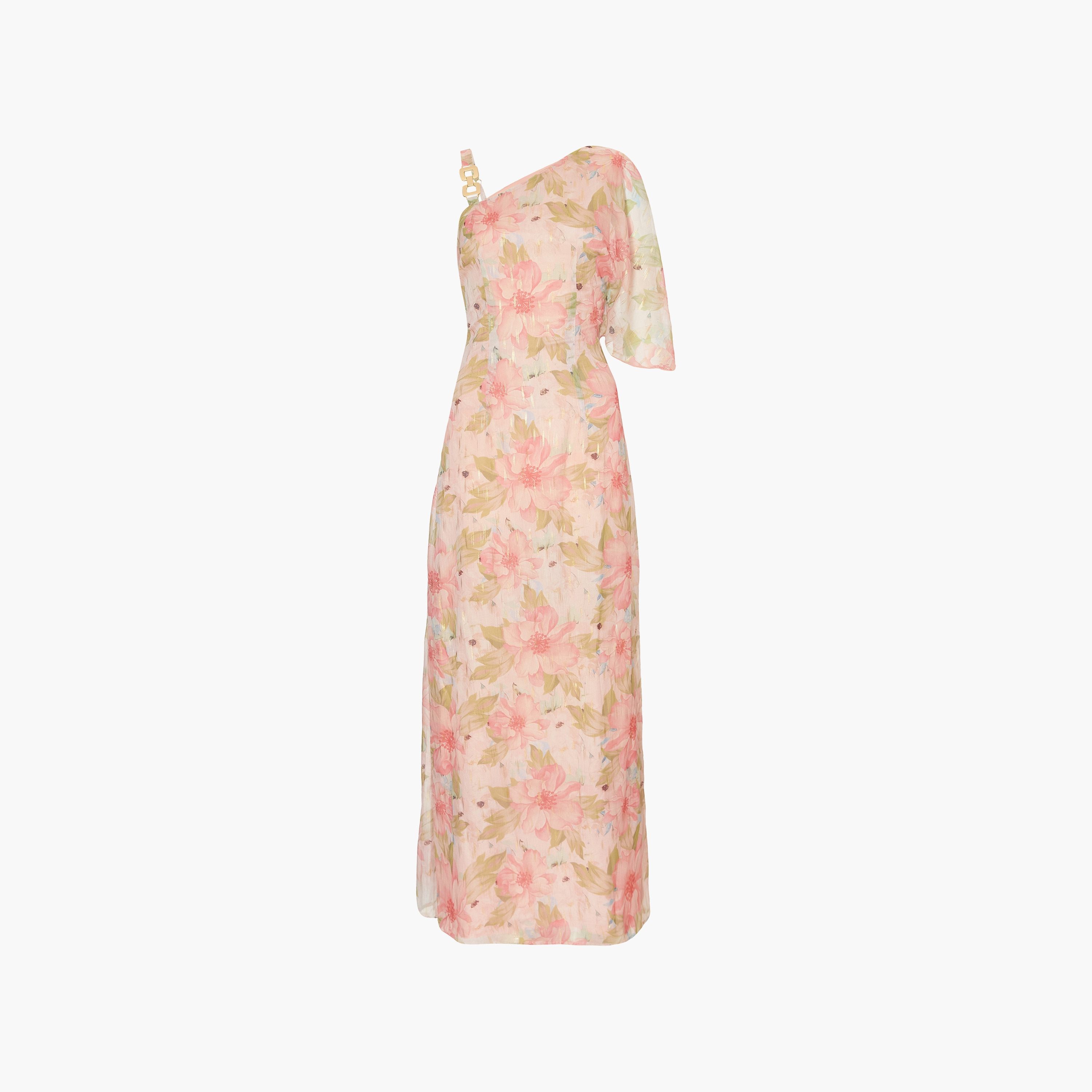 Quiz Floral Chiffon One Shoulder Flutter Sleeve Pink Women's Maxi Dress-women-clothing-dresses-image-6