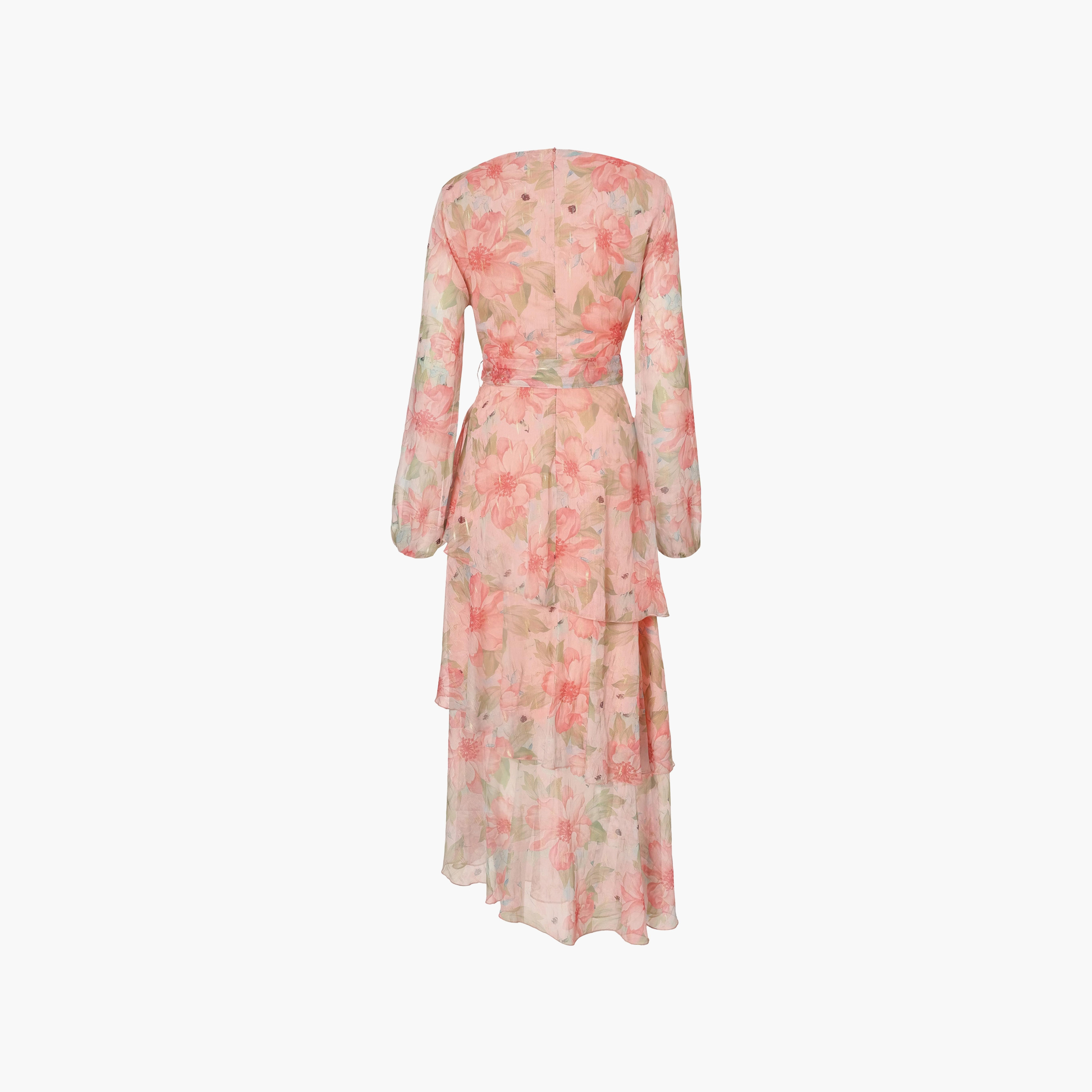 Quiz Floral Print Chiffon Cowl Neck Tiered Coral Women's Maxi Dress-women-clothing-dresses-image-6
