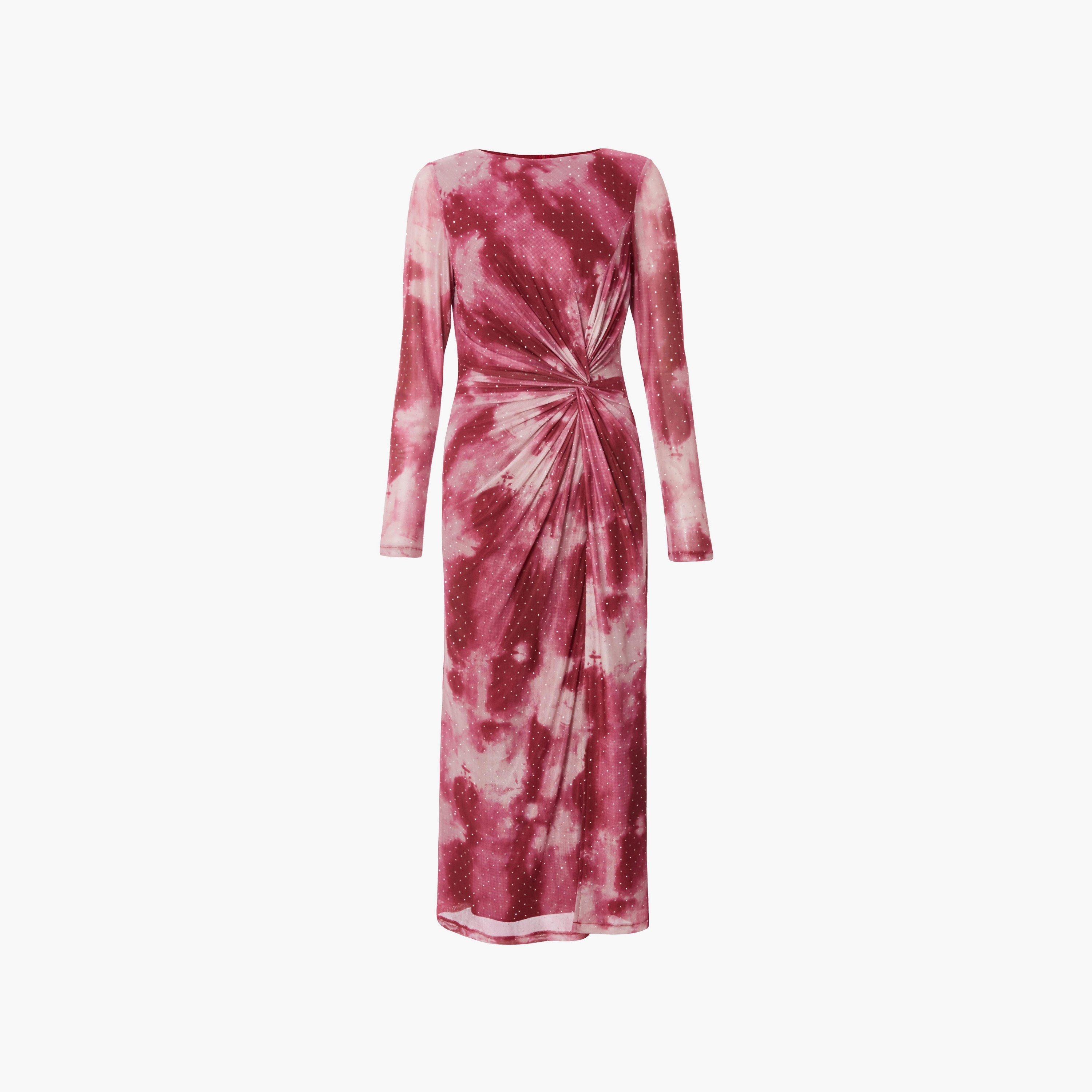 Quiz Dark Pink Marble Print Rhinestone Mesh Wrap Women's Evening Midi Dress-women-clothing-dresses-image-5