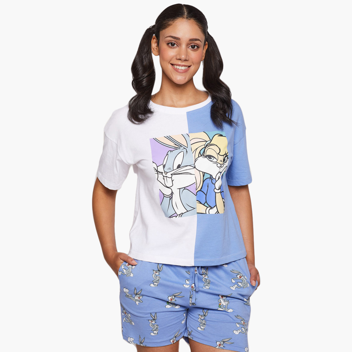 بلوايج أزرق السراويل القصيرة-women-clothing-nightwear-pyjamas-longsets-image-1
