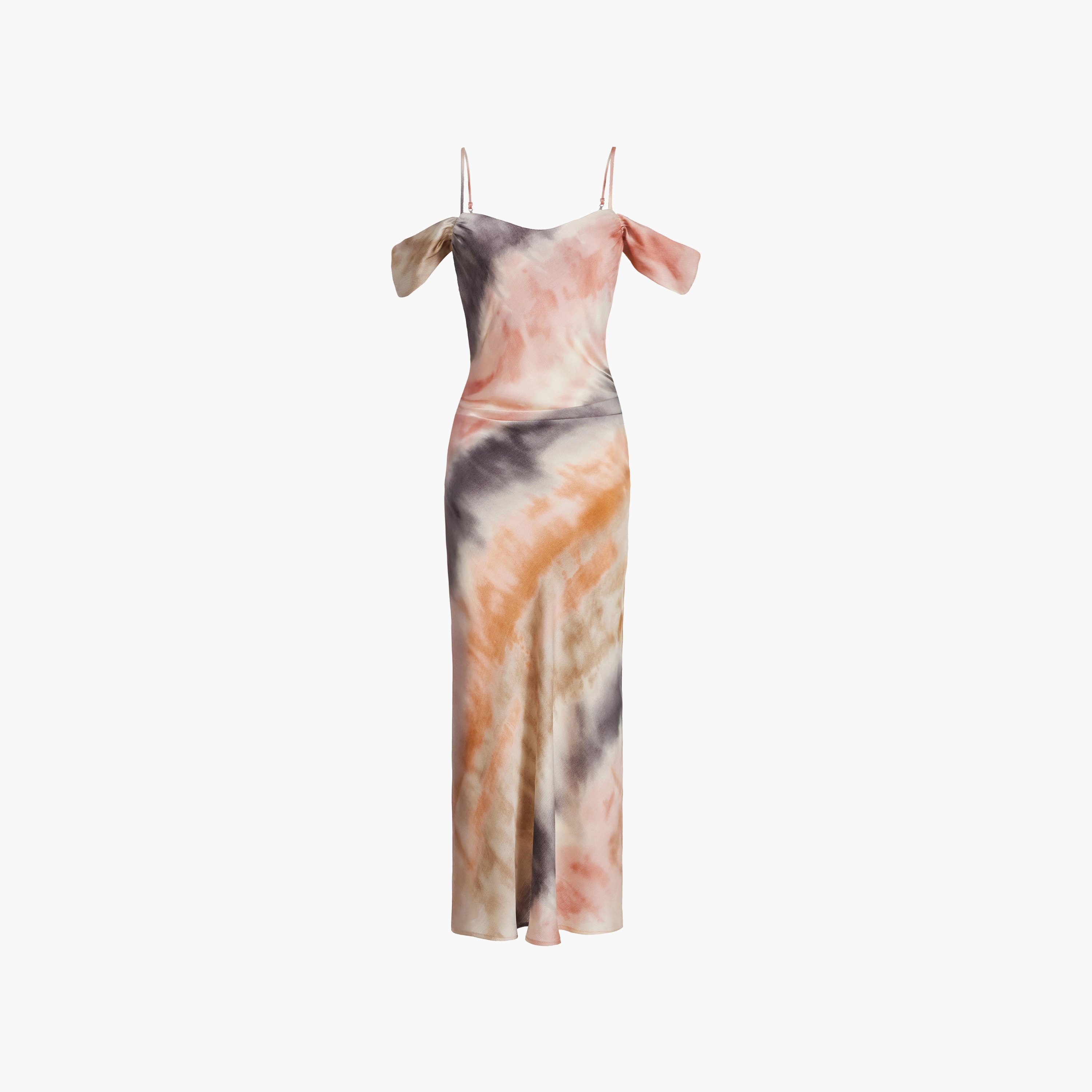فستان ماكسي نسائي متعدد الألوان من الساتان المصبوغ بثنيات وأكتاف مكشوفة من كويز-women-clothing-dresses-image-5