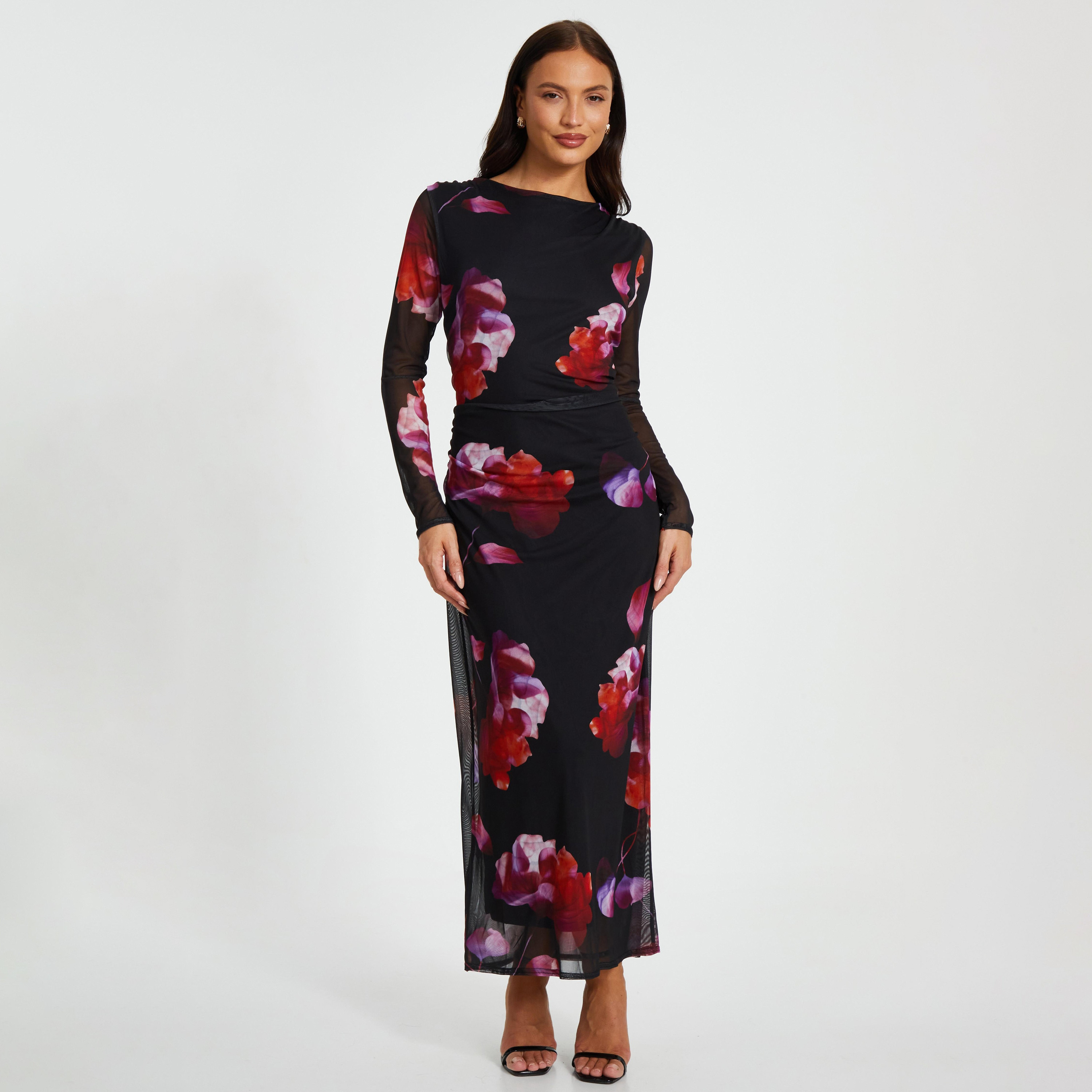 Quiz Black Floral Mesh Women's Maxi Dress-women-clothing-dresses-image-1