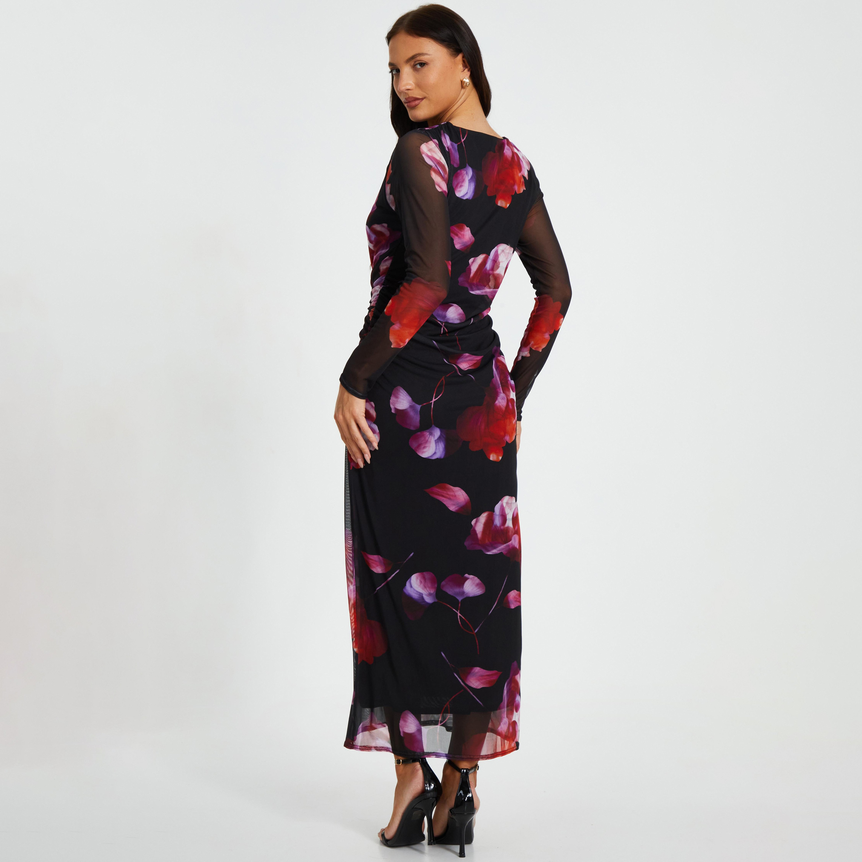 Quiz Black Floral Mesh Women's Maxi Dress-women-clothing-dresses-image-3