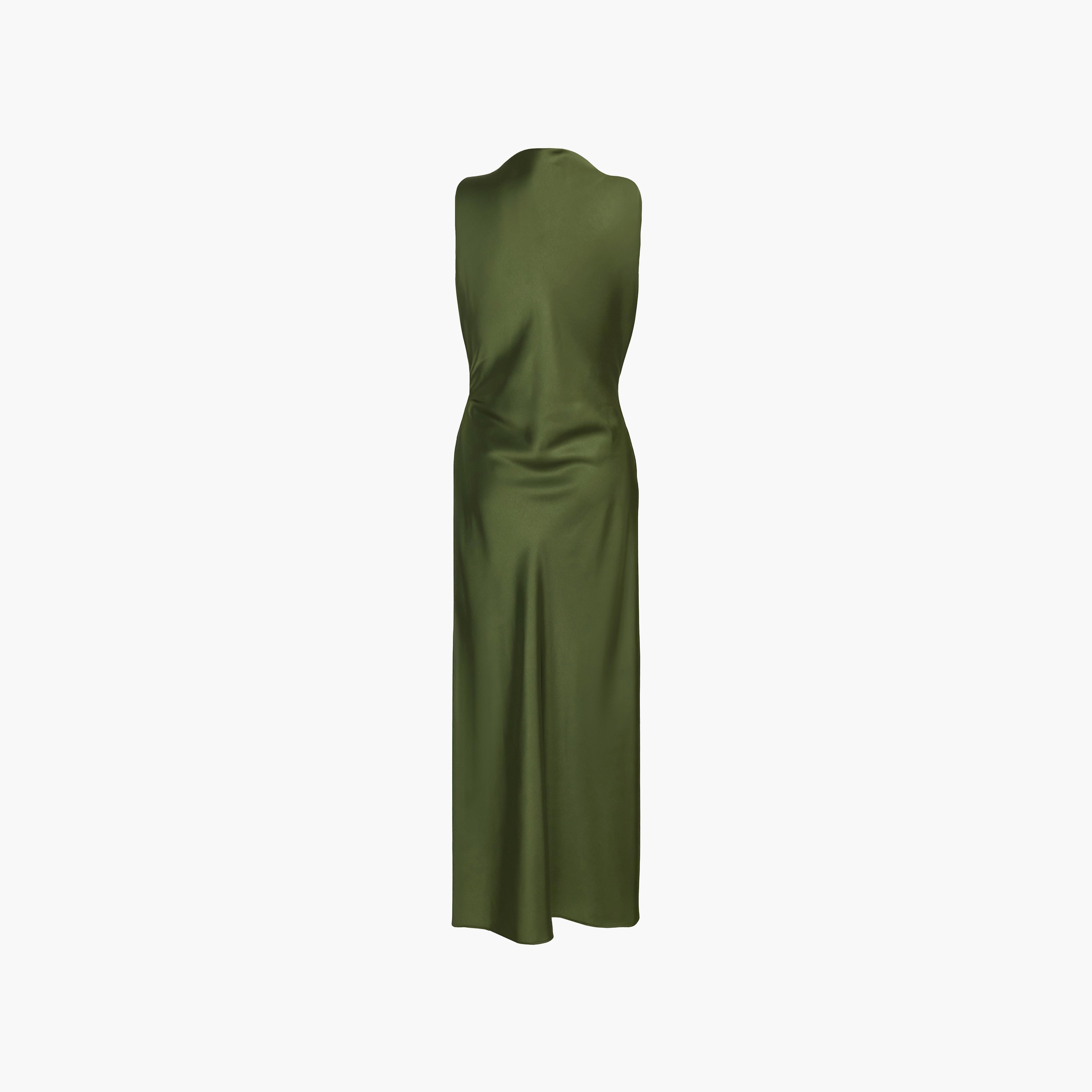 فستان ماكسي نسائي أخضر من الساتان المكشكش من كويز-women-clothing-dresses-image-6