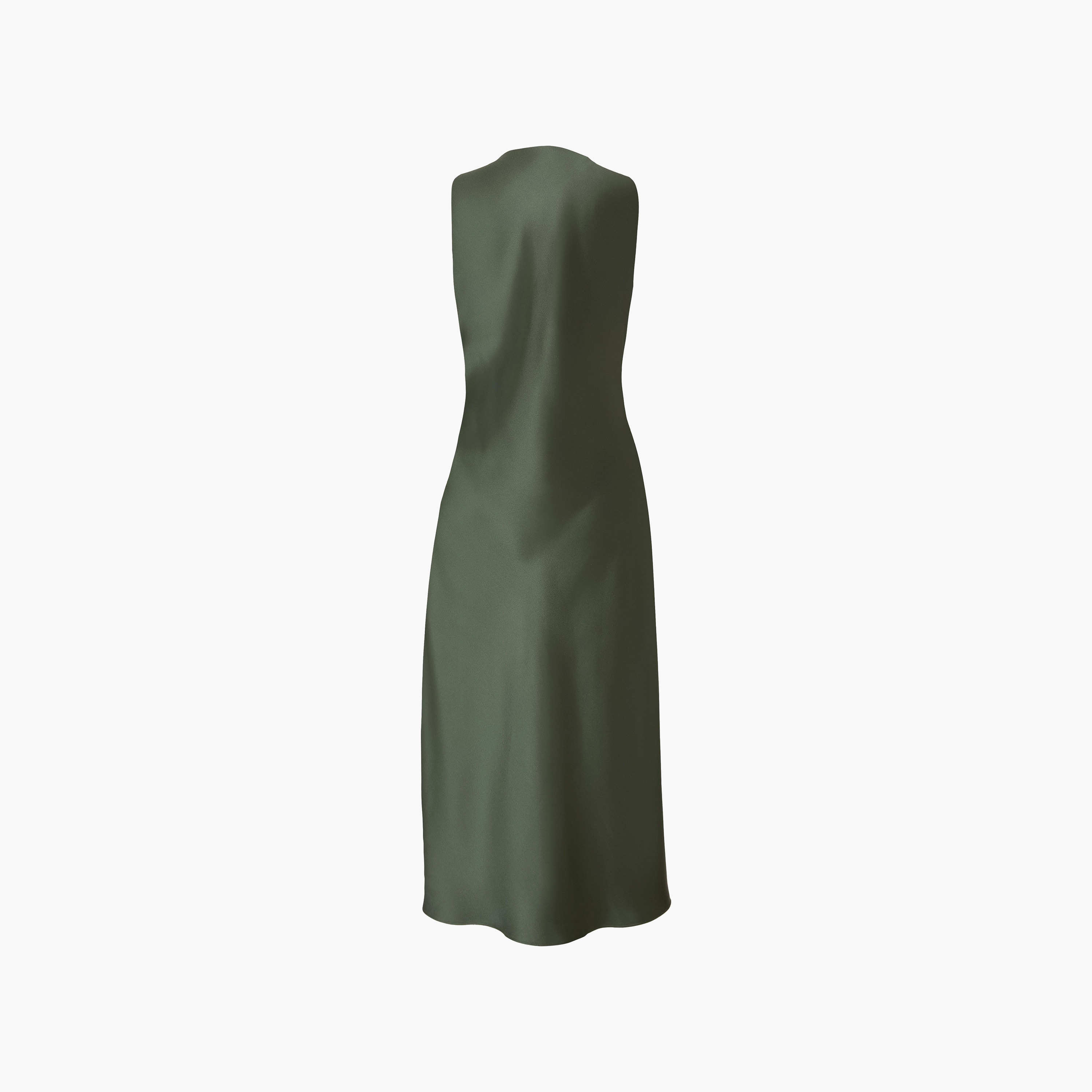 Quiz Ruched Satin Round Neck Green Women's Evening Midi Dress-women-clothing-dresses-image-6