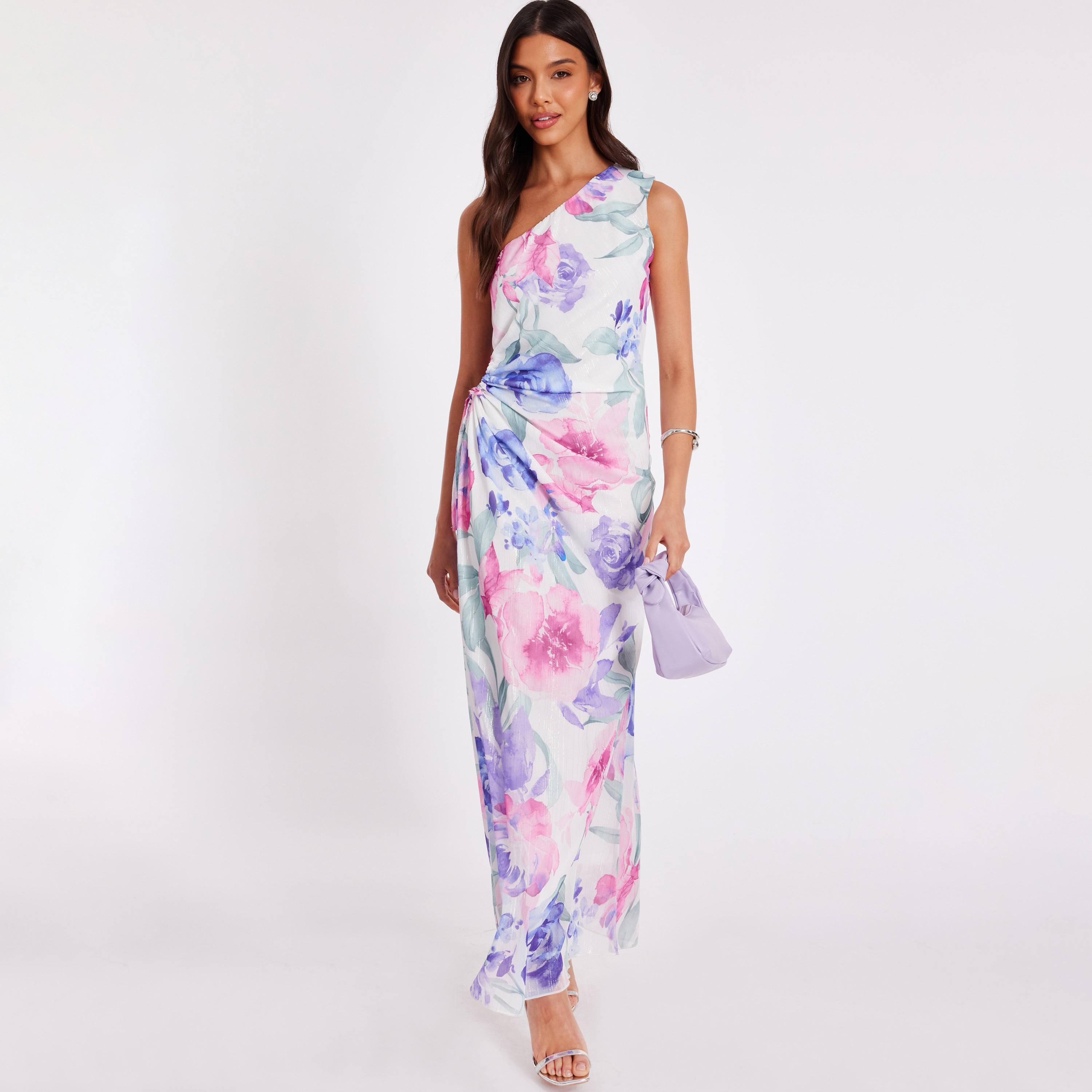فستان سهرة ماكسي نسائي بألوان متعددة بكتف واحد من الشيفون بطبعة زهور من كويز-women-clothing-dresses-image-1