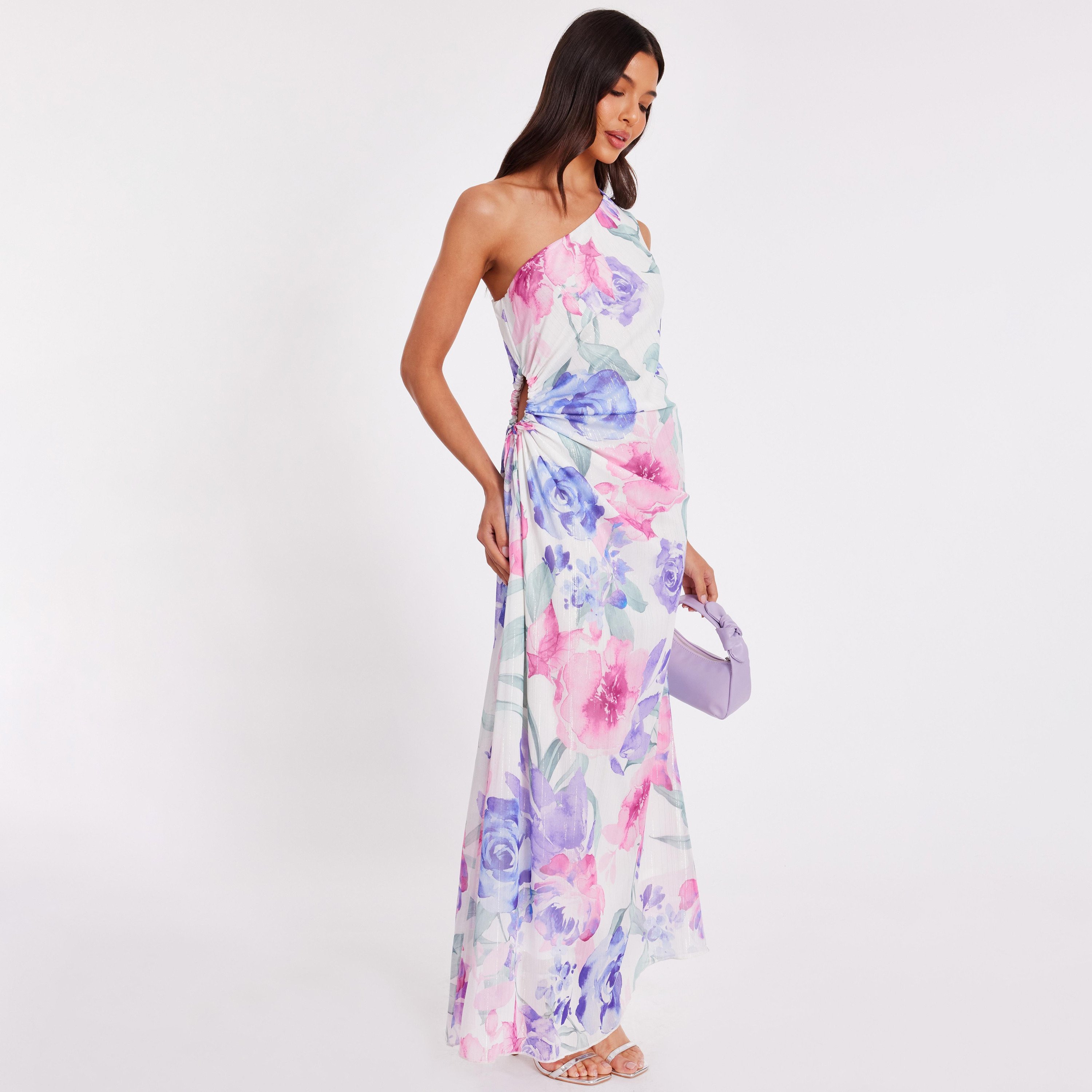 فستان سهرة ماكسي نسائي بألوان متعددة بكتف واحد من الشيفون بطبعة زهور من كويز-women-clothing-dresses-image-2
