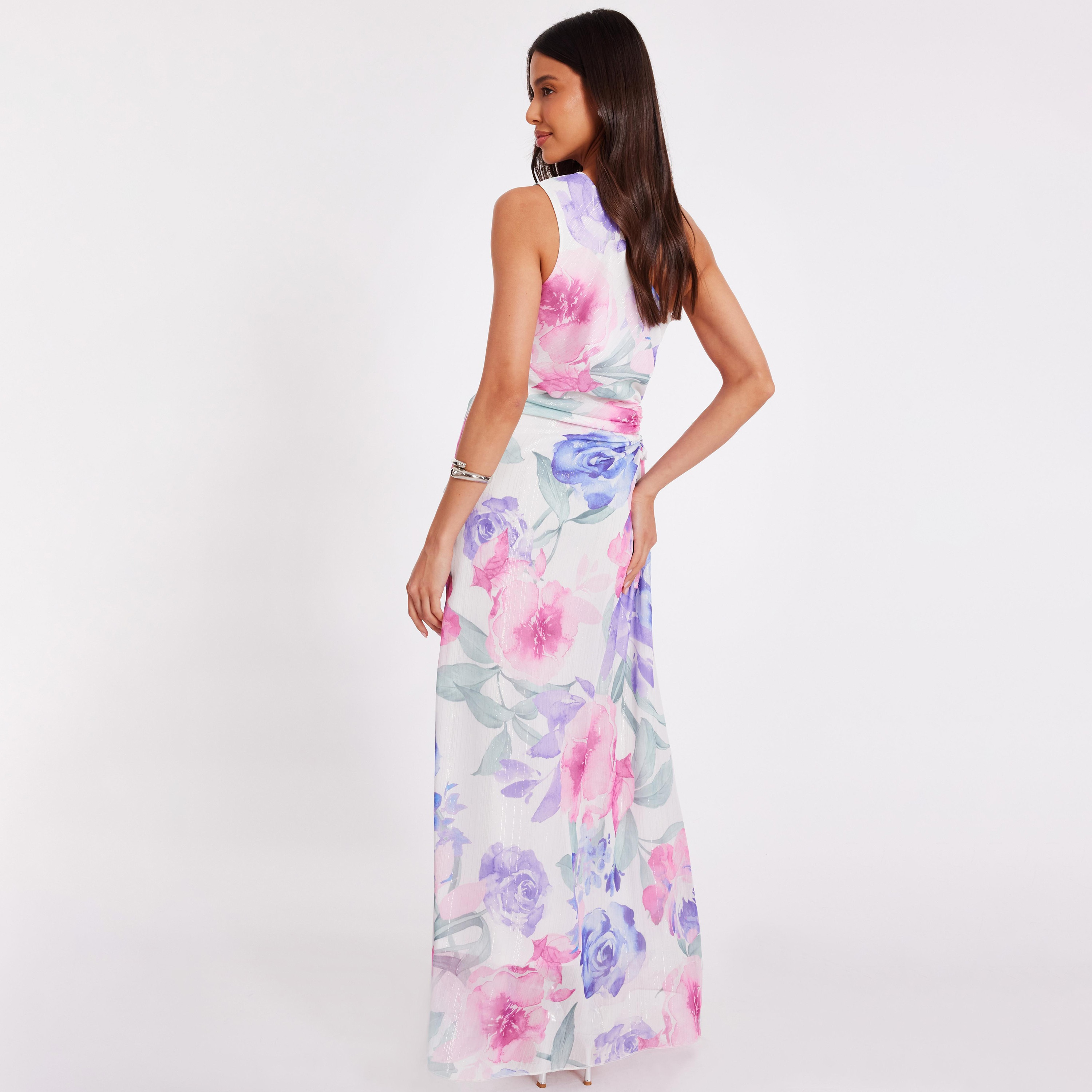 فستان سهرة ماكسي نسائي بألوان متعددة بكتف واحد من الشيفون بطبعة زهور من كويز-women-clothing-dresses-image-3