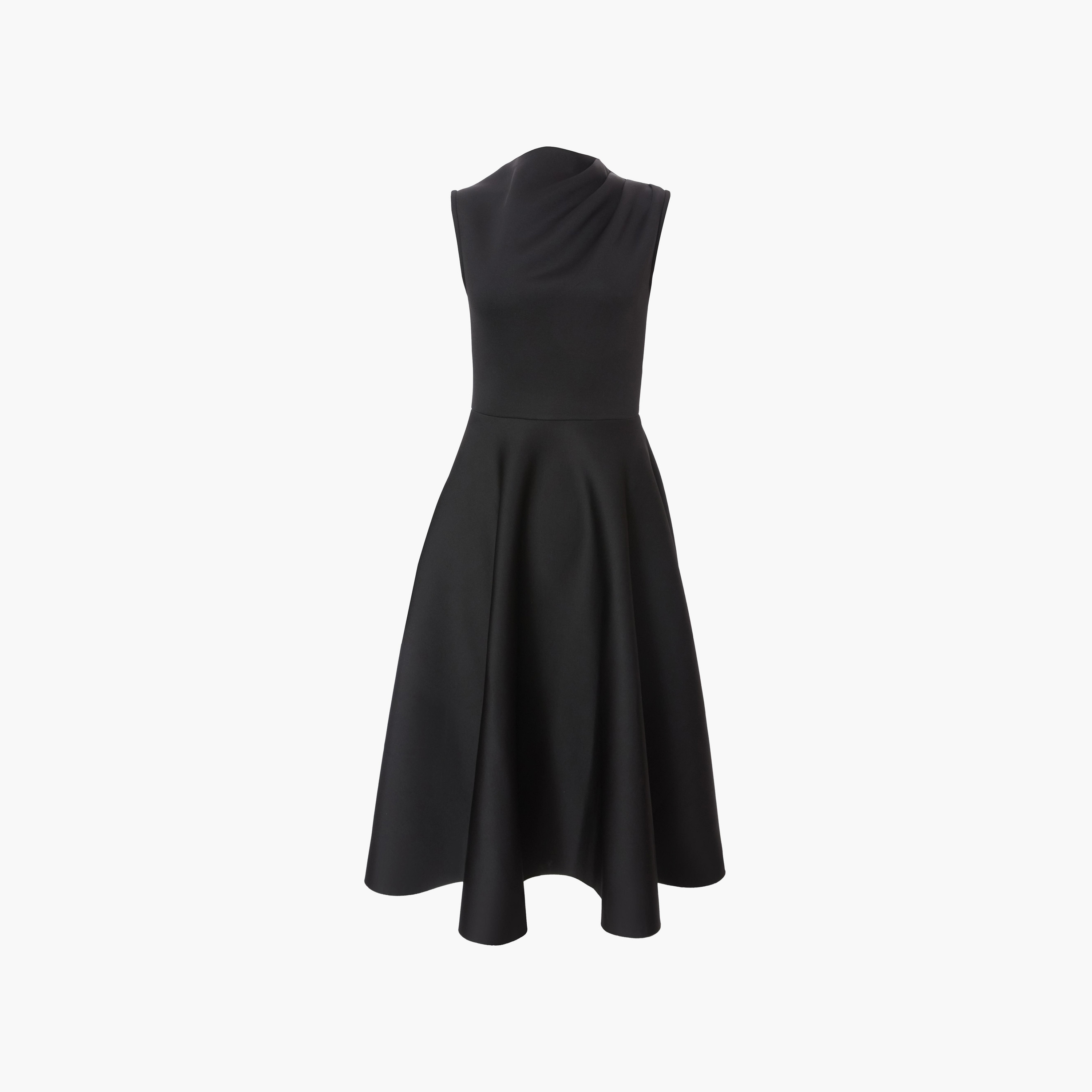 فستان أسود متوسط الطول من قماش الكريب سكوبا بياقة عالية وتصميم A للنساء من كويز-women-clothing-dresses-image-5