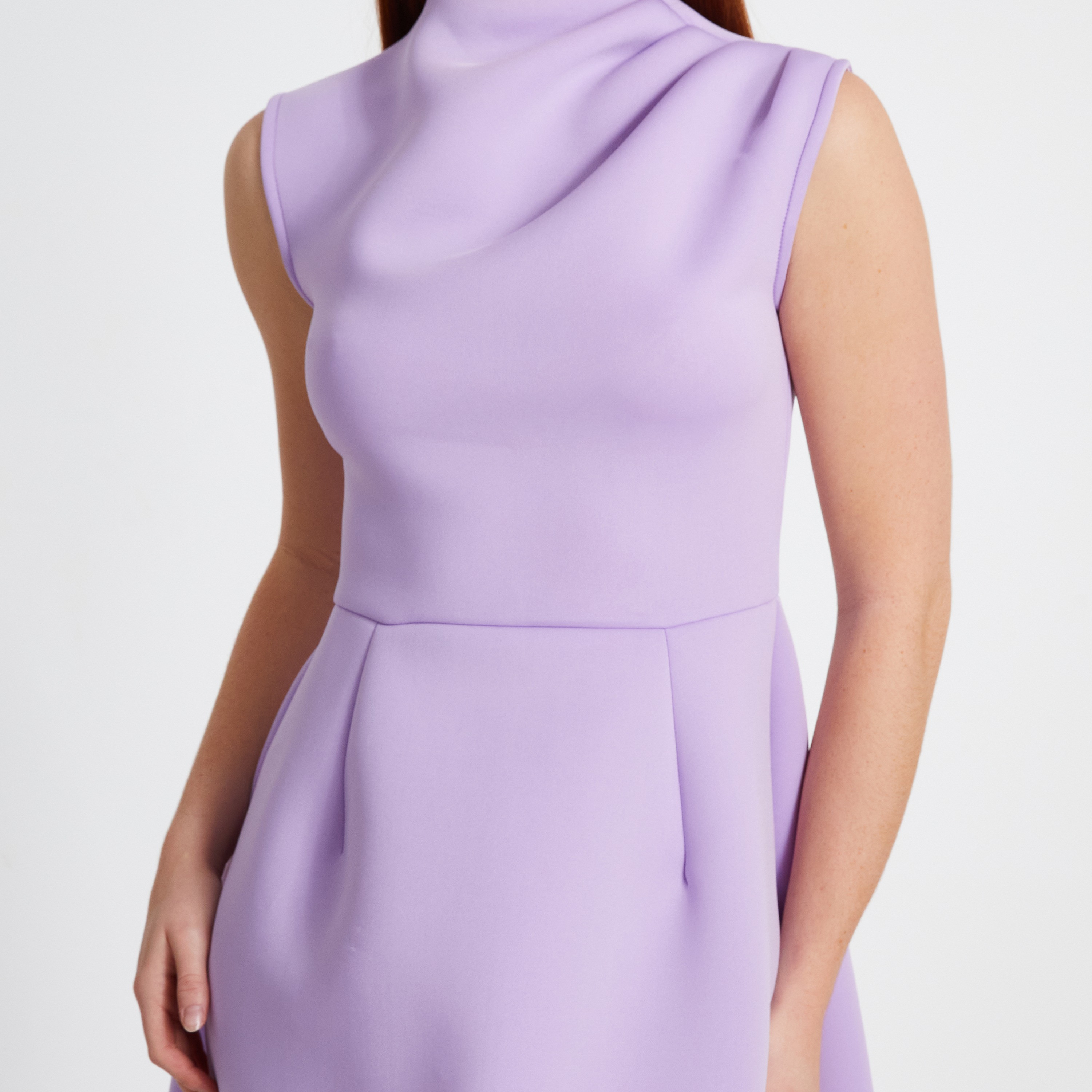 فستان ليلاك سكوبا كريب ذو الرقبة العالية للنساء من كويز-women-clothing-dresses-image-4