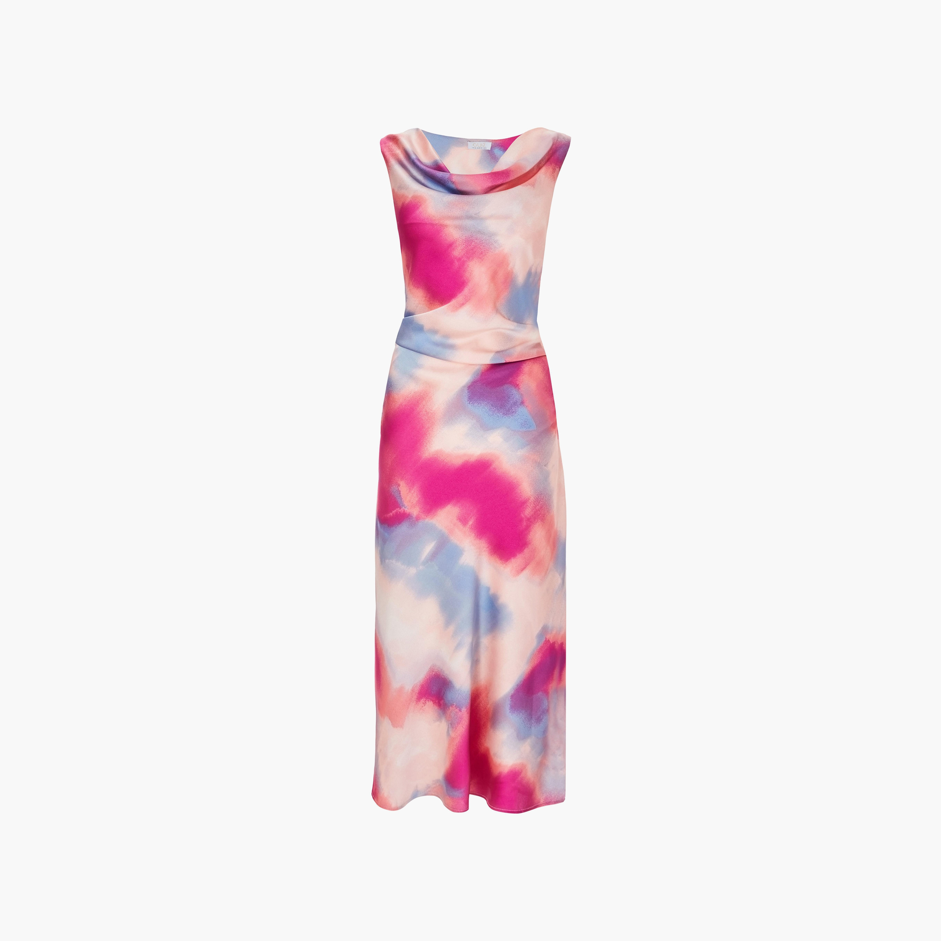 فستان متوسط الطول من الساتان بفتحة رقبة واسعة باللون الوردي للنساء من كويز-women-clothing-dresses-image-5