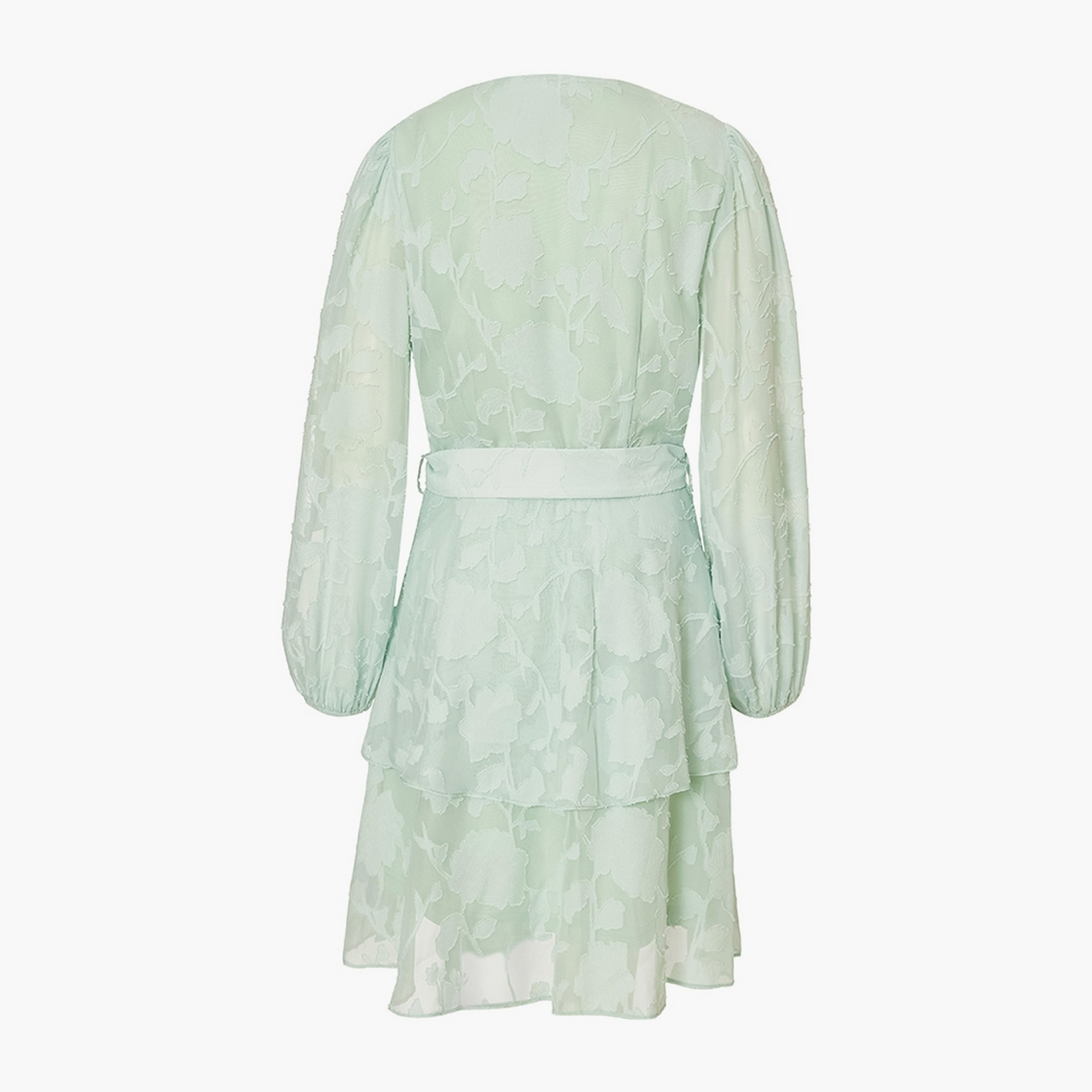 Quiz Jacquard Balloon Sleeves Wrap Green Women's Mini Dress-women-clothing-dresses-image-6
