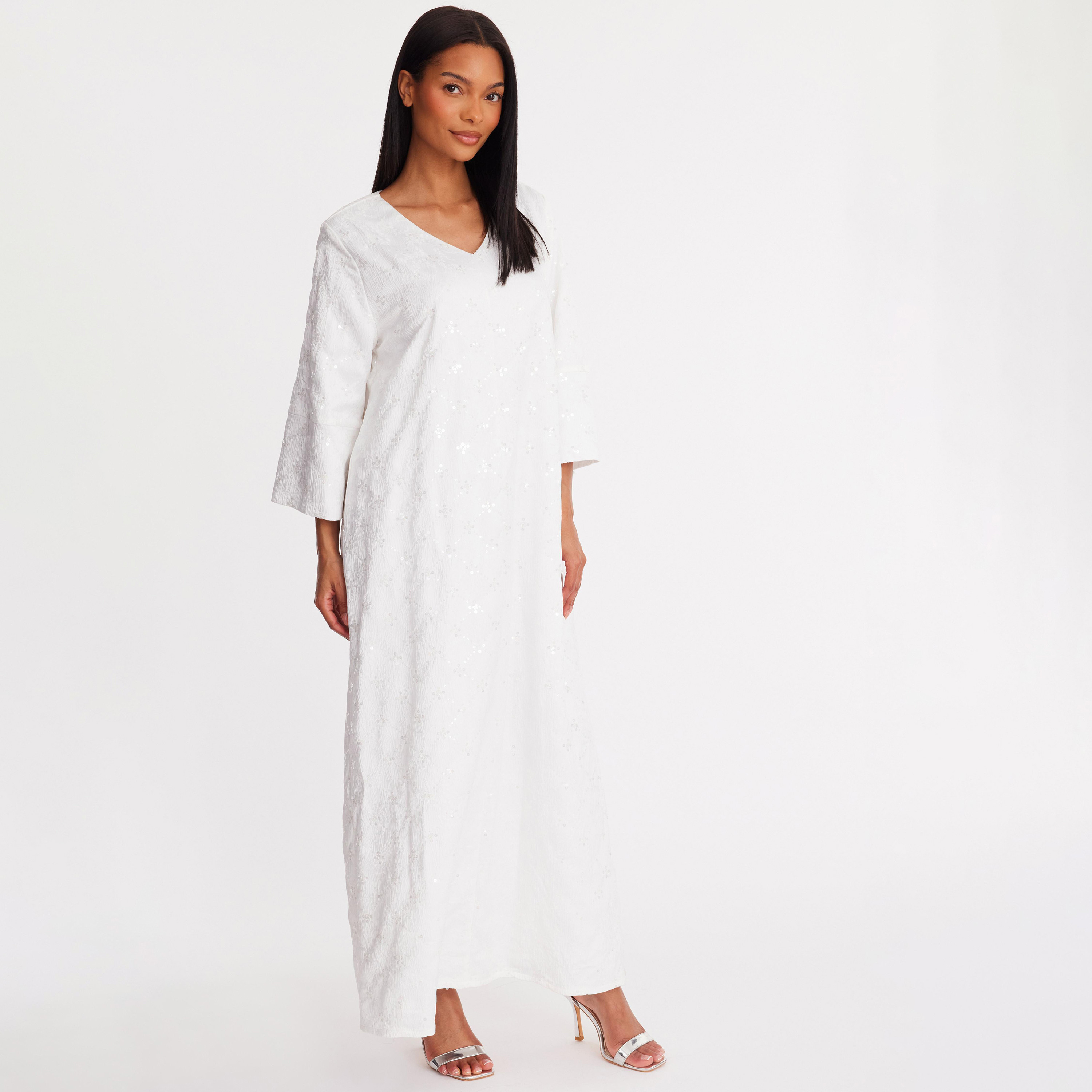 Quiz White Sequined Jacquard Women's Dress-women-clothing-dresses-image-2