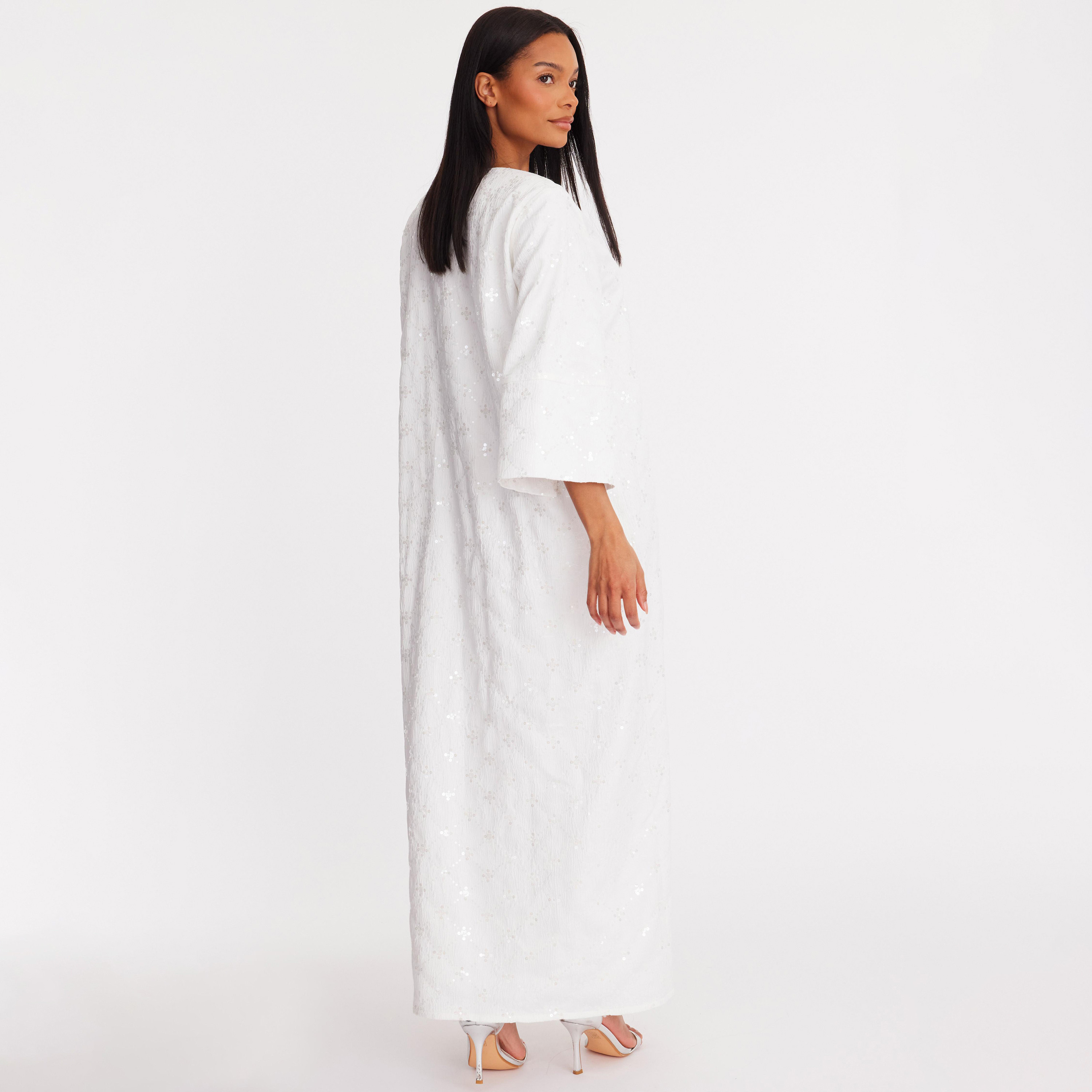 فستان نسائي من قماش الجاكار المزين بالترتر - أبيض من كويز-women-clothing-dresses-image-3
