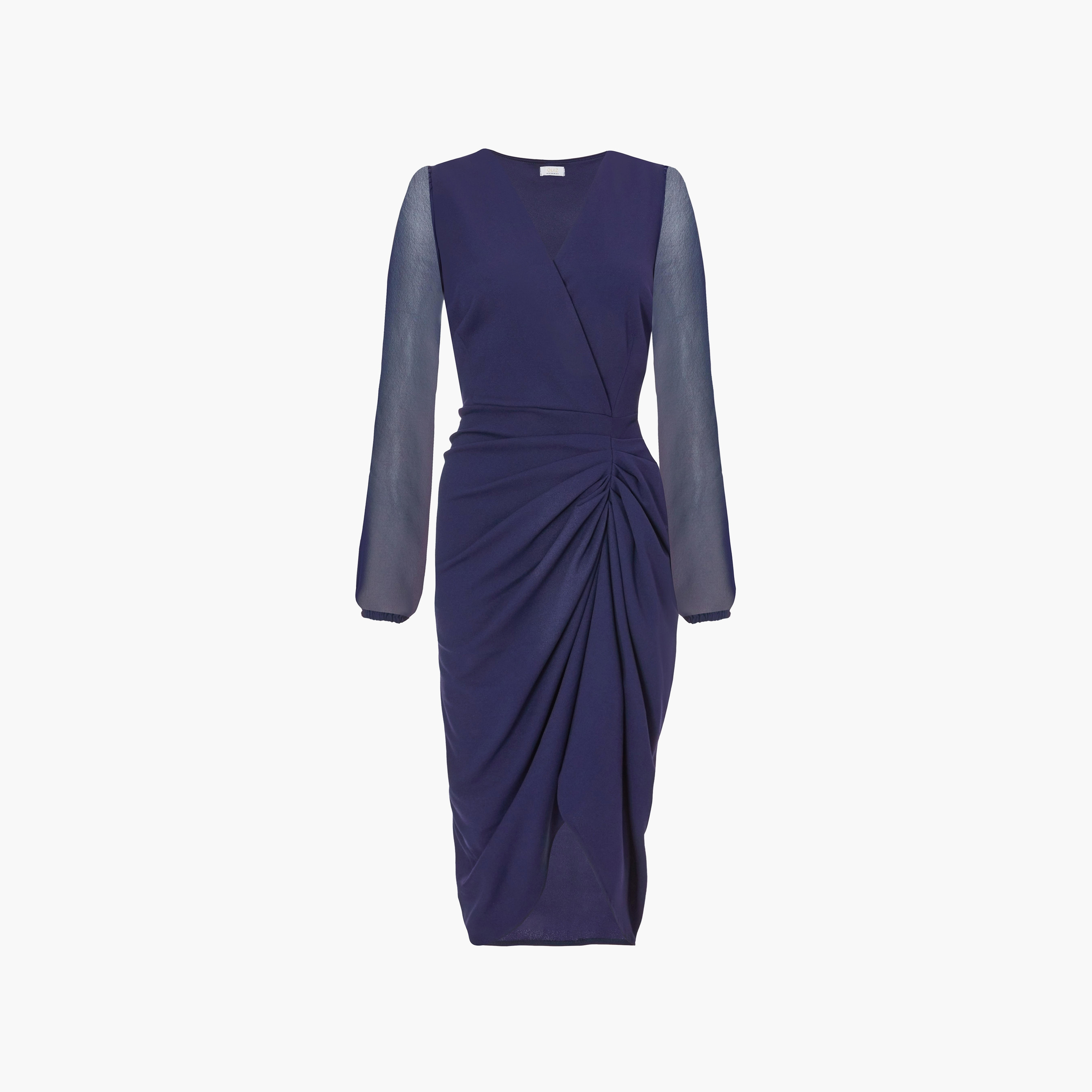 فستان متوسط الطول بأكمام شفافة من الشيفون المكشكش للنساء باللون الأزرق من كويز-women-clothing-dresses-image-5