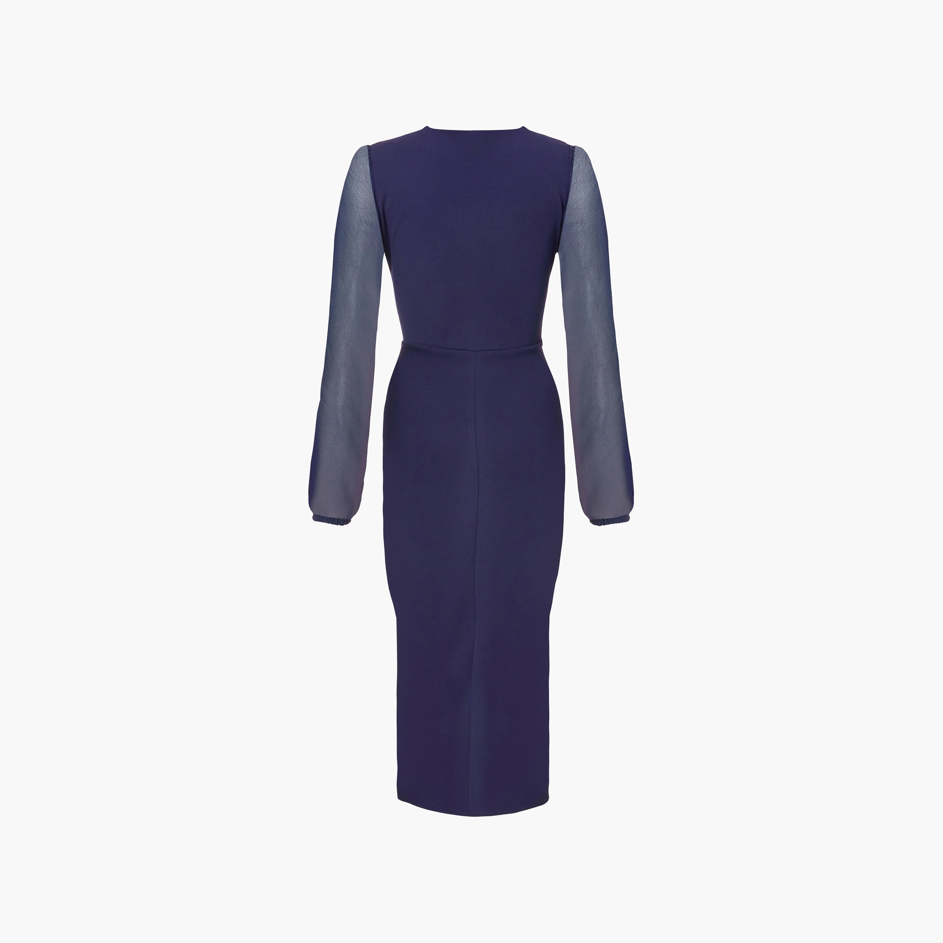 فستان متوسط الطول بأكمام شفافة من الشيفون المكشكش للنساء باللون الأزرق من كويز-women-clothing-dresses-image-6