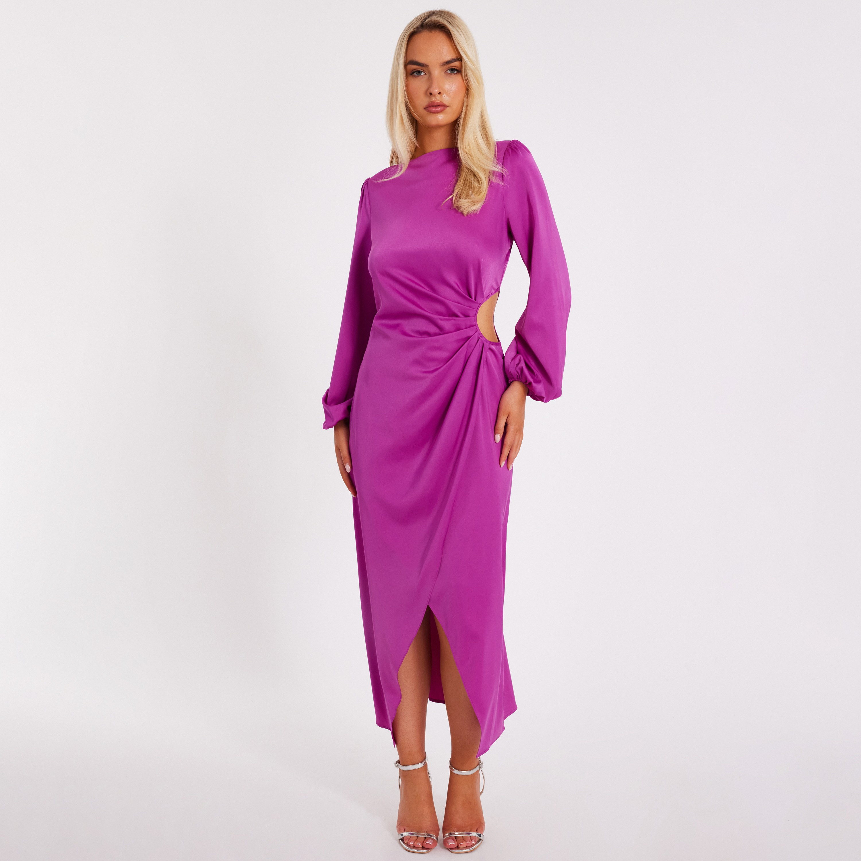 Quiz Ruched Cut-Out Balloon Sleeves Wrap Women's Maxi Dress-women-clothing-dresses-image-7