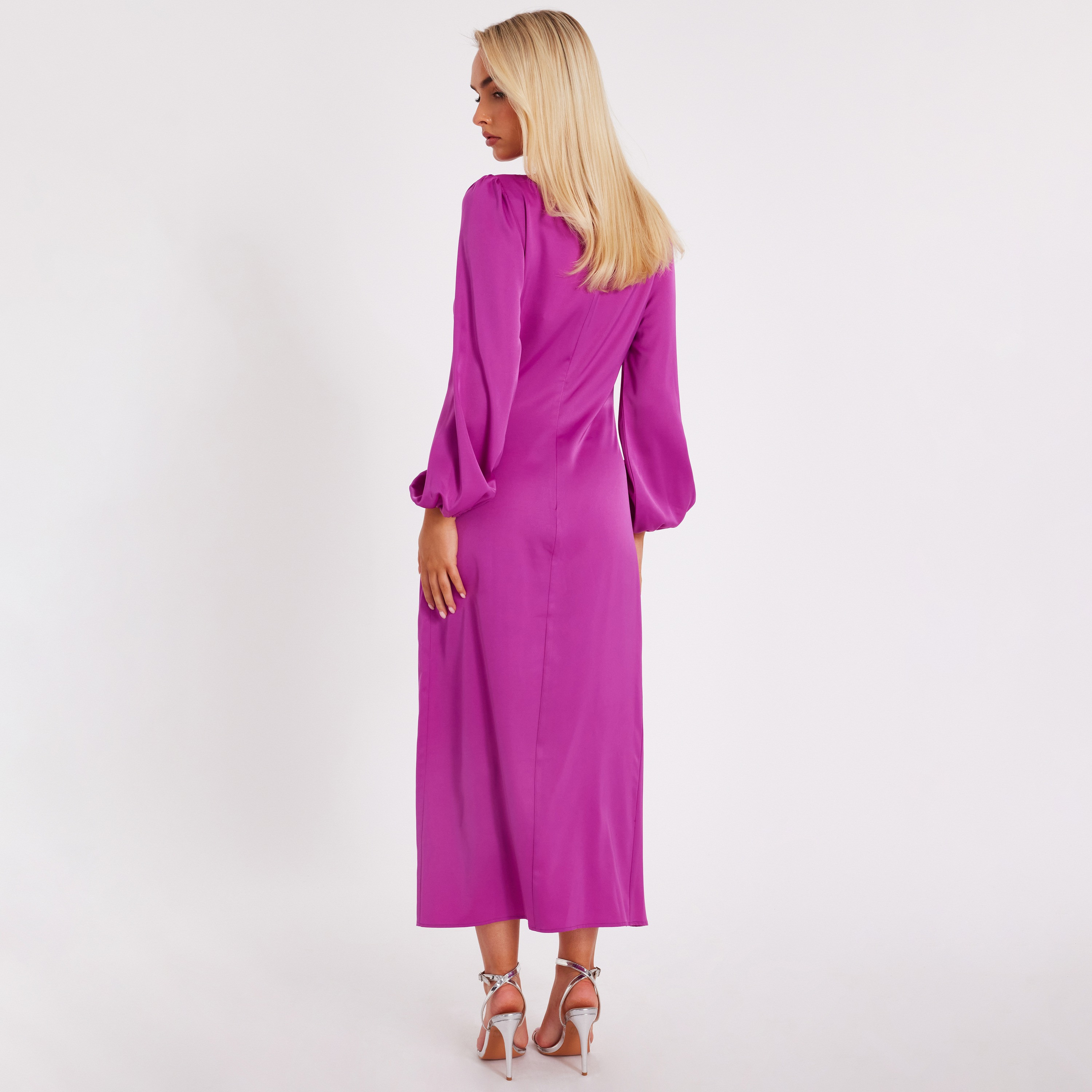 Quiz Ruched Cut-Out Balloon Sleeves Wrap Women's Maxi Dress-women-clothing-dresses-image-3