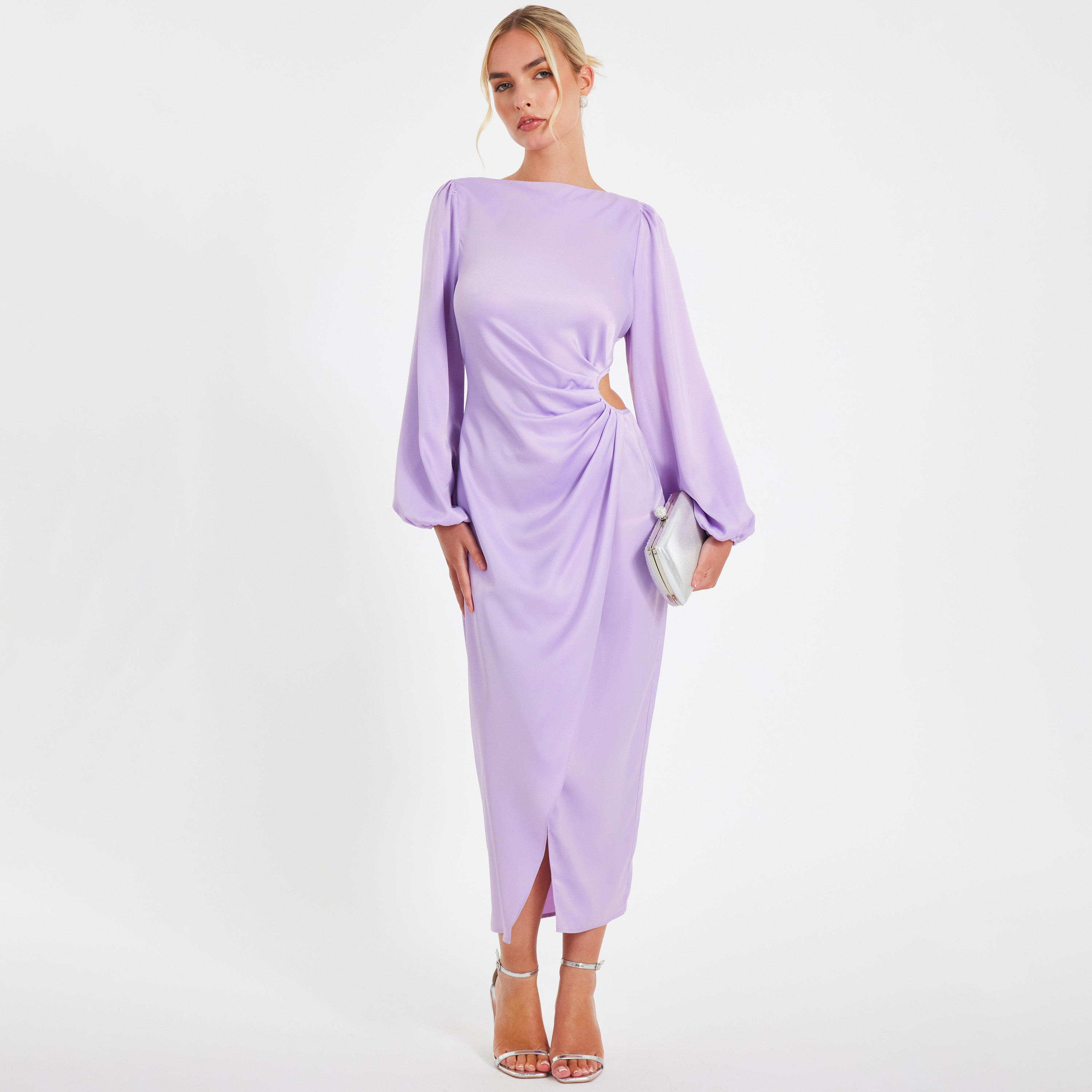 Quiz Ruched Cut-Out Balloon Sleeves Wrap Women's Maxi Dress-women-clothing-dresses-image-1
